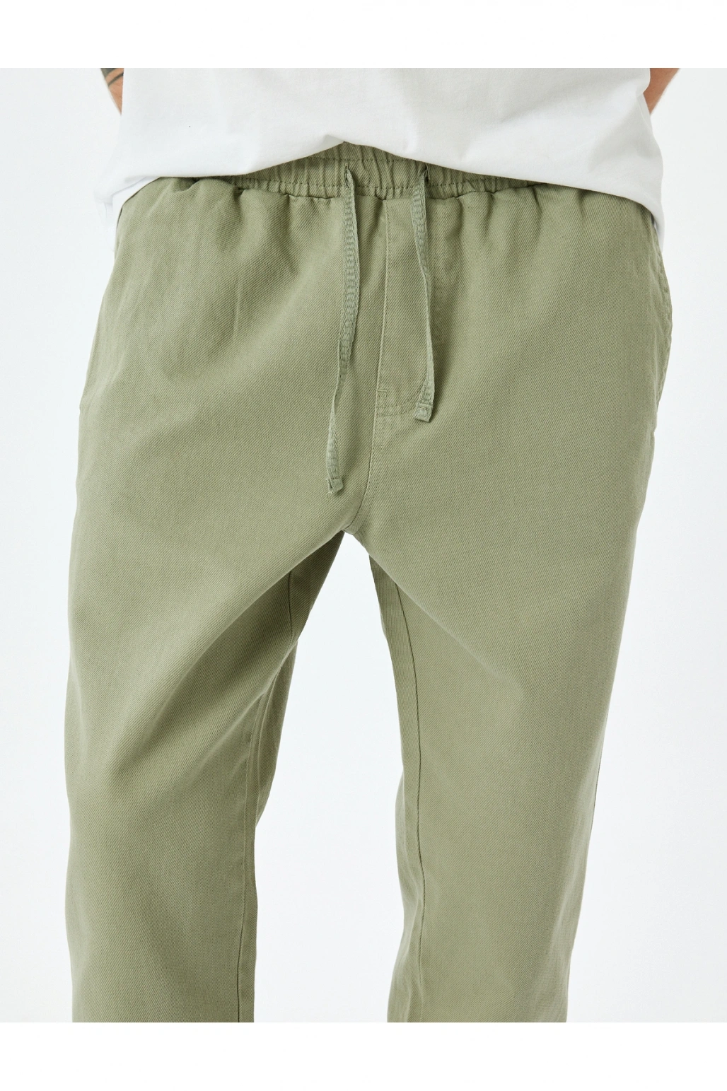 Normal Bel Straight Fit Pamuklu Beli Bağcıklı Pantolon