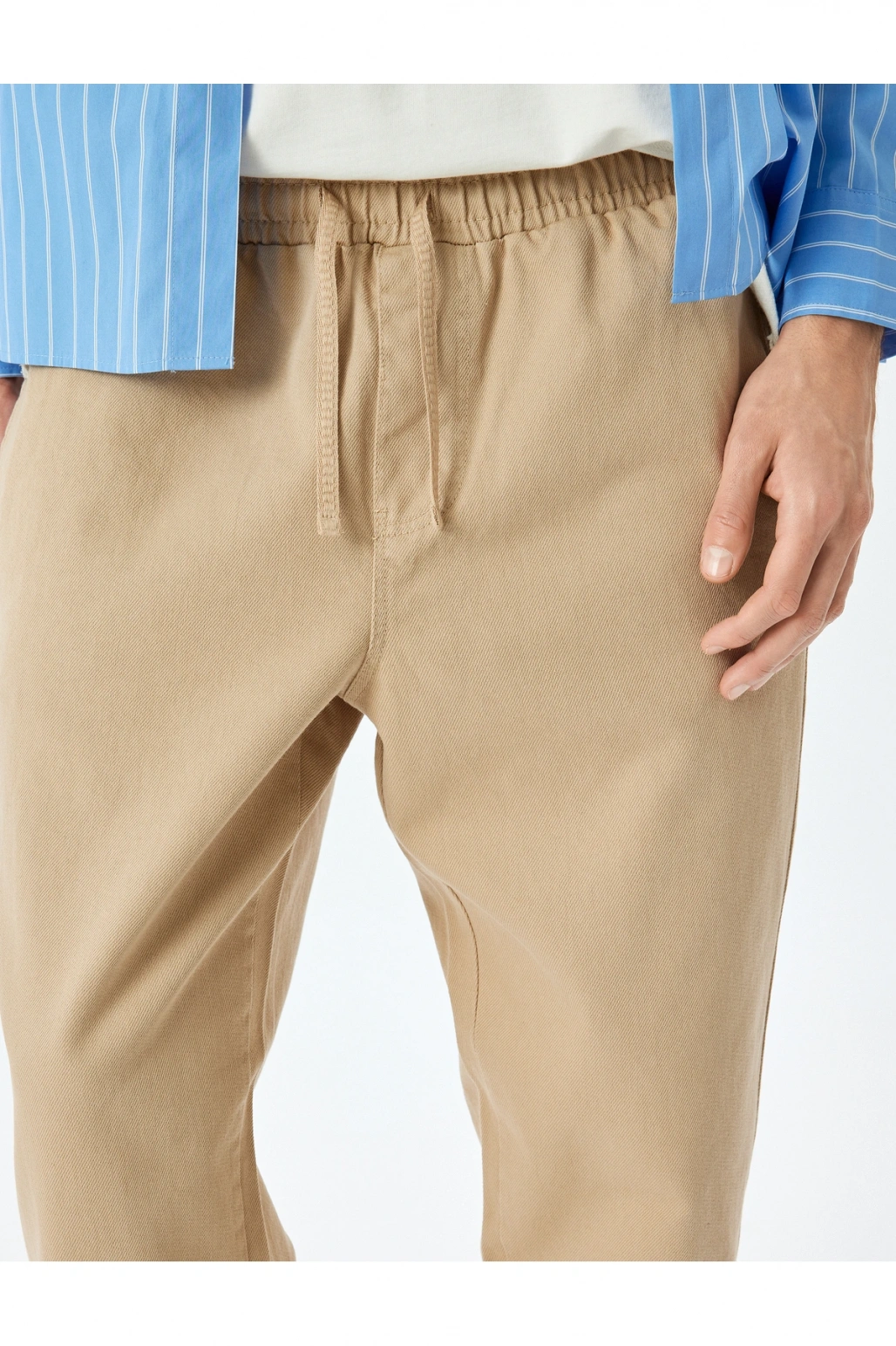 Normal Bel Straight Fit Pamuklu Beli Bağcıklı Pantolon