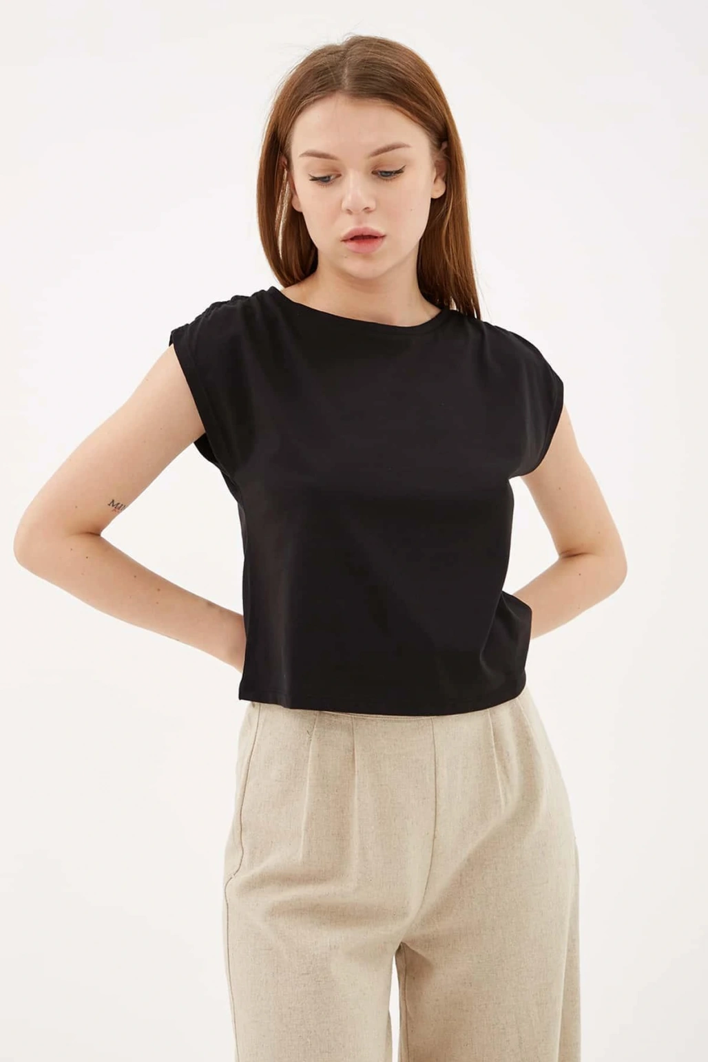 Omuz Büzgülü Bluz Siyah / Black