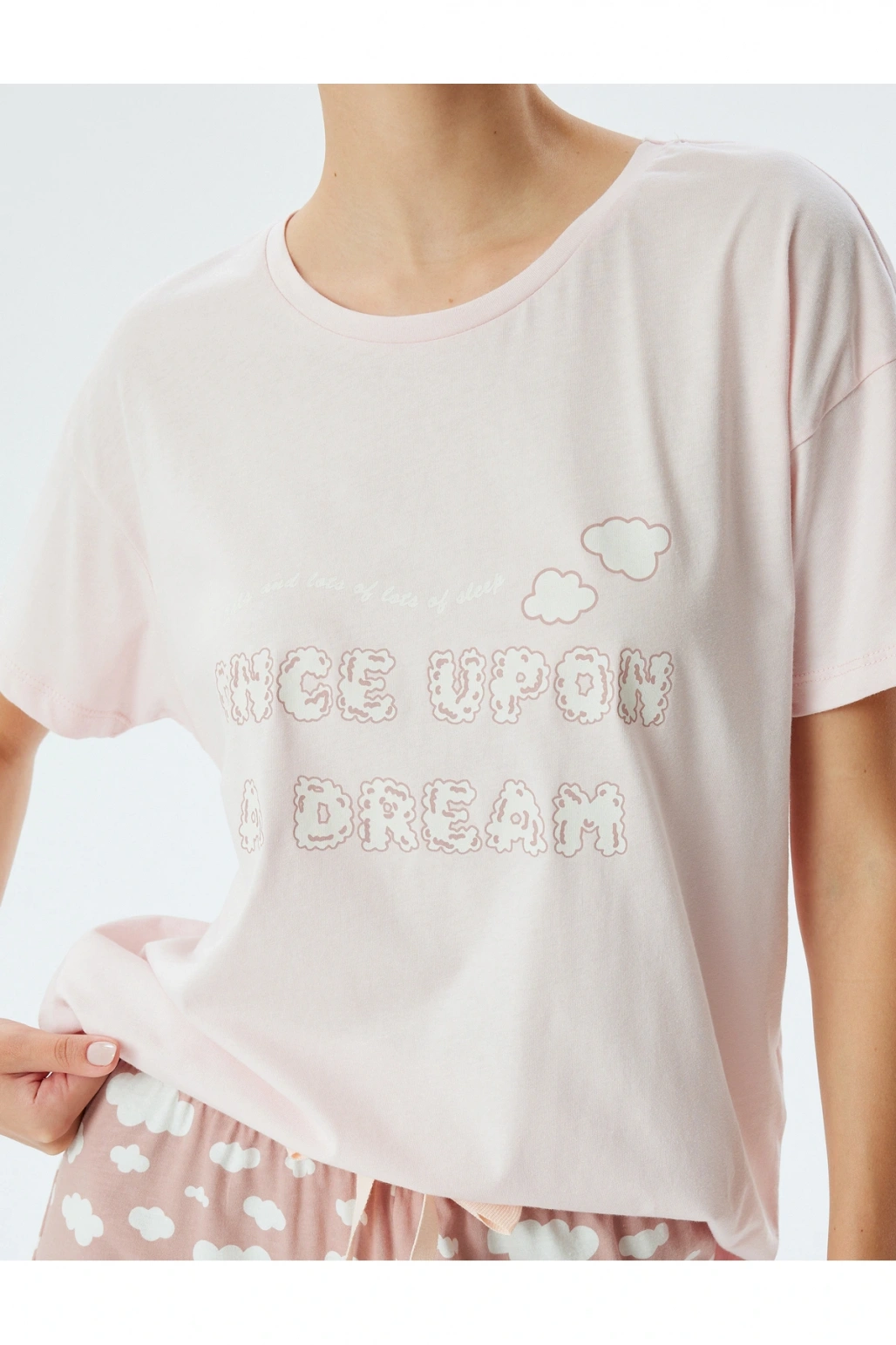 Örgü Pijama Takımı Bulut Baskılı Pamuklu Rahat Kalıp