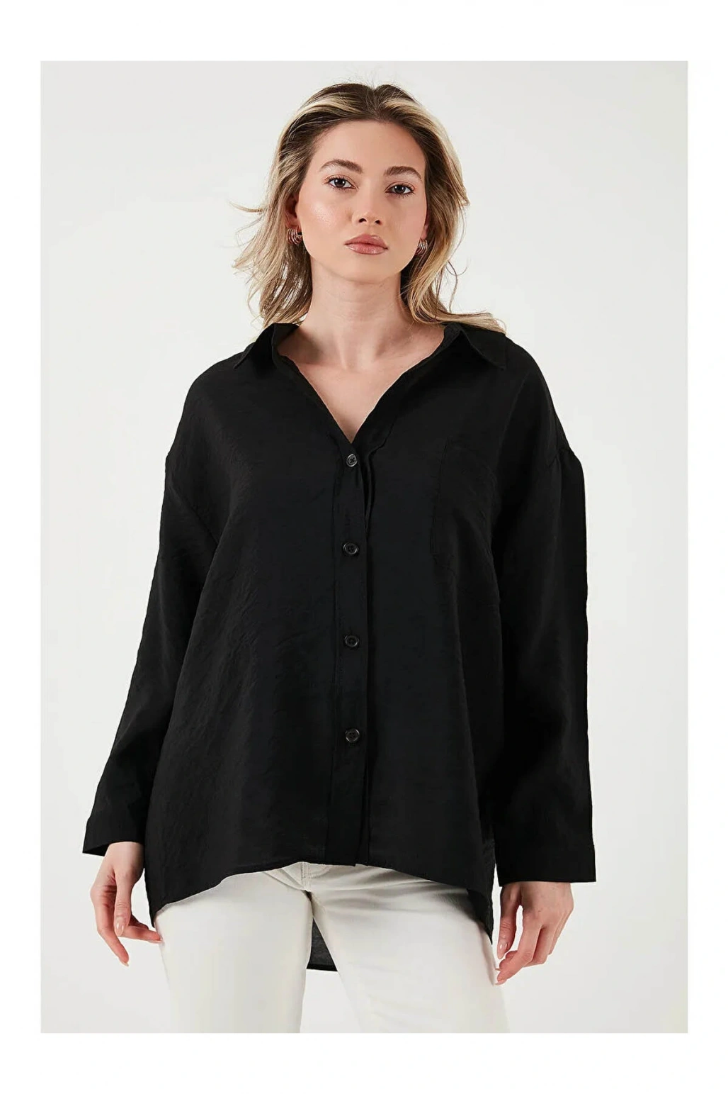 Oversize Cep Detaylı Uzun Kollu Gömlek GÖMLEK 25Y0571K1