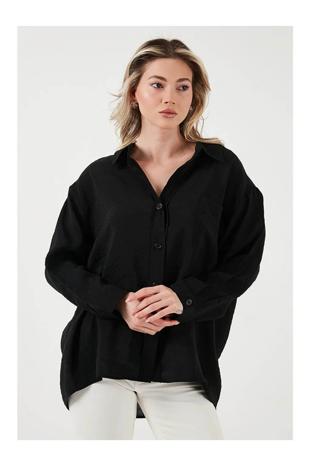 Oversize Cep Detaylı Uzun Kollu Gömlek GÖMLEK 25Y0571K1