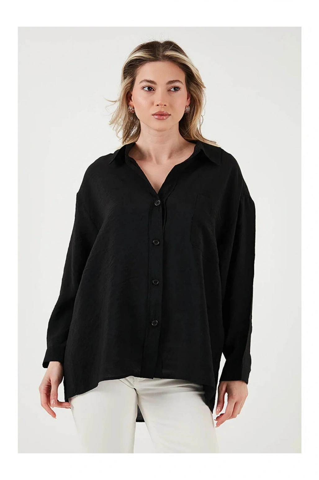 Oversize Cep Detaylı Uzun Kollu Gömlek GÖMLEK 25Y0571K1