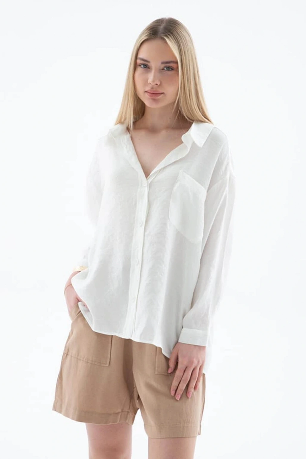 Oversize Ekru Kadın Gömlek 25Y0571K1