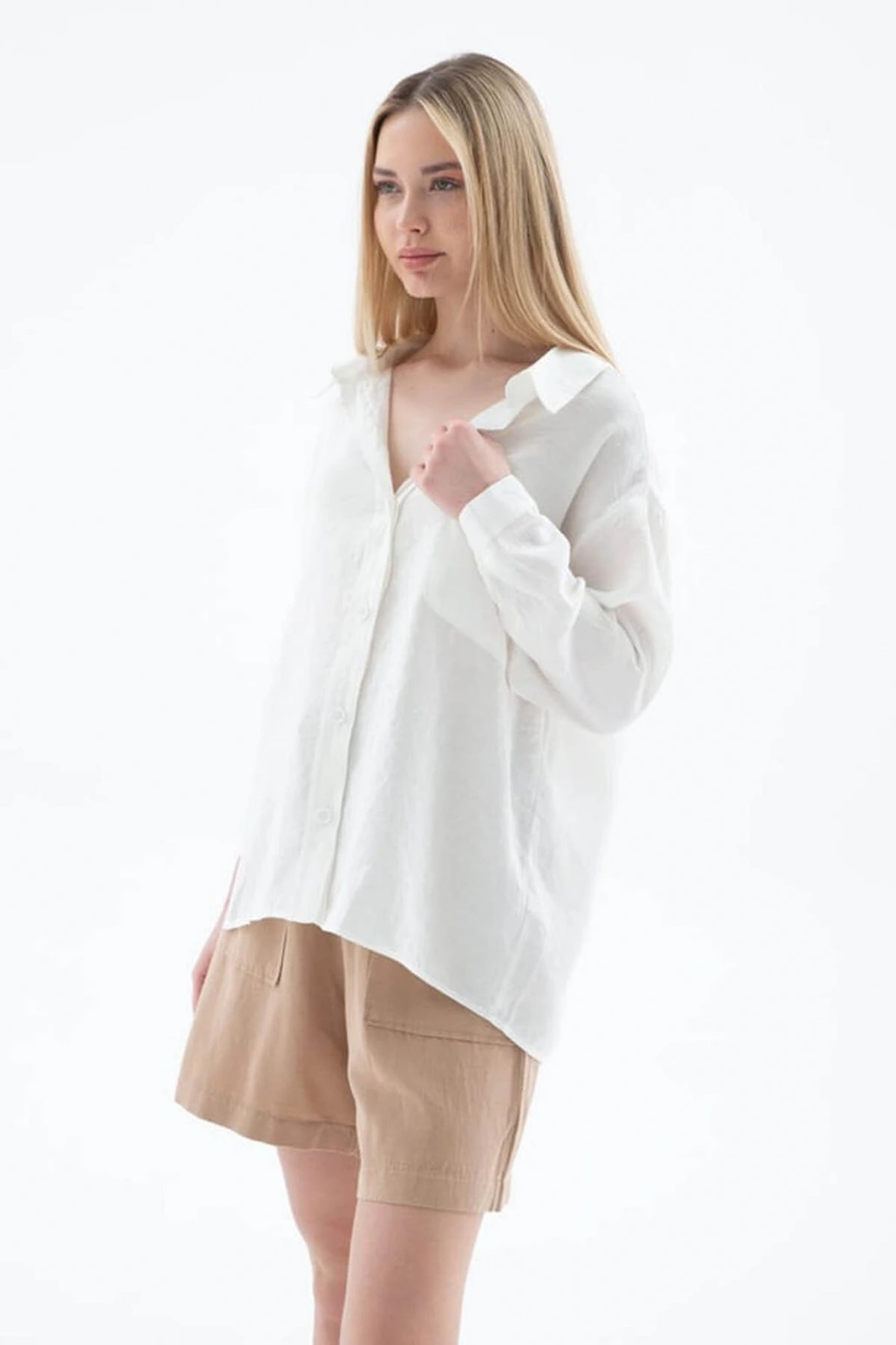 Oversize Ekru Kadın Gömlek 25Y0571K1