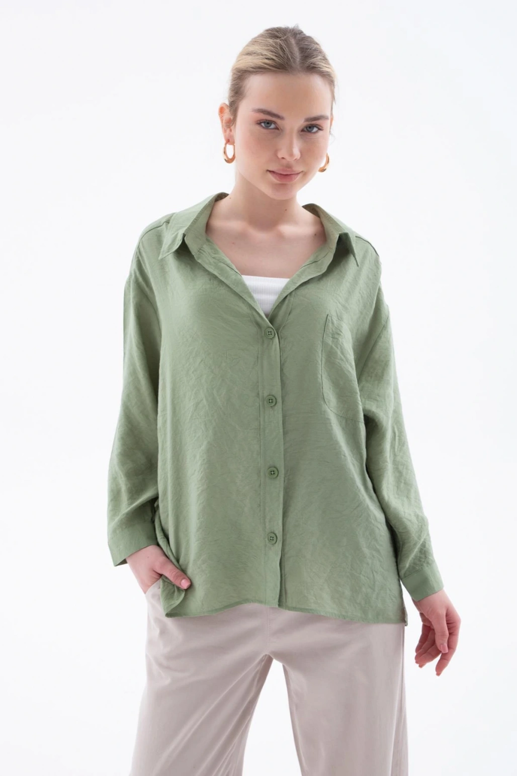 Oversize Gömlek Haki