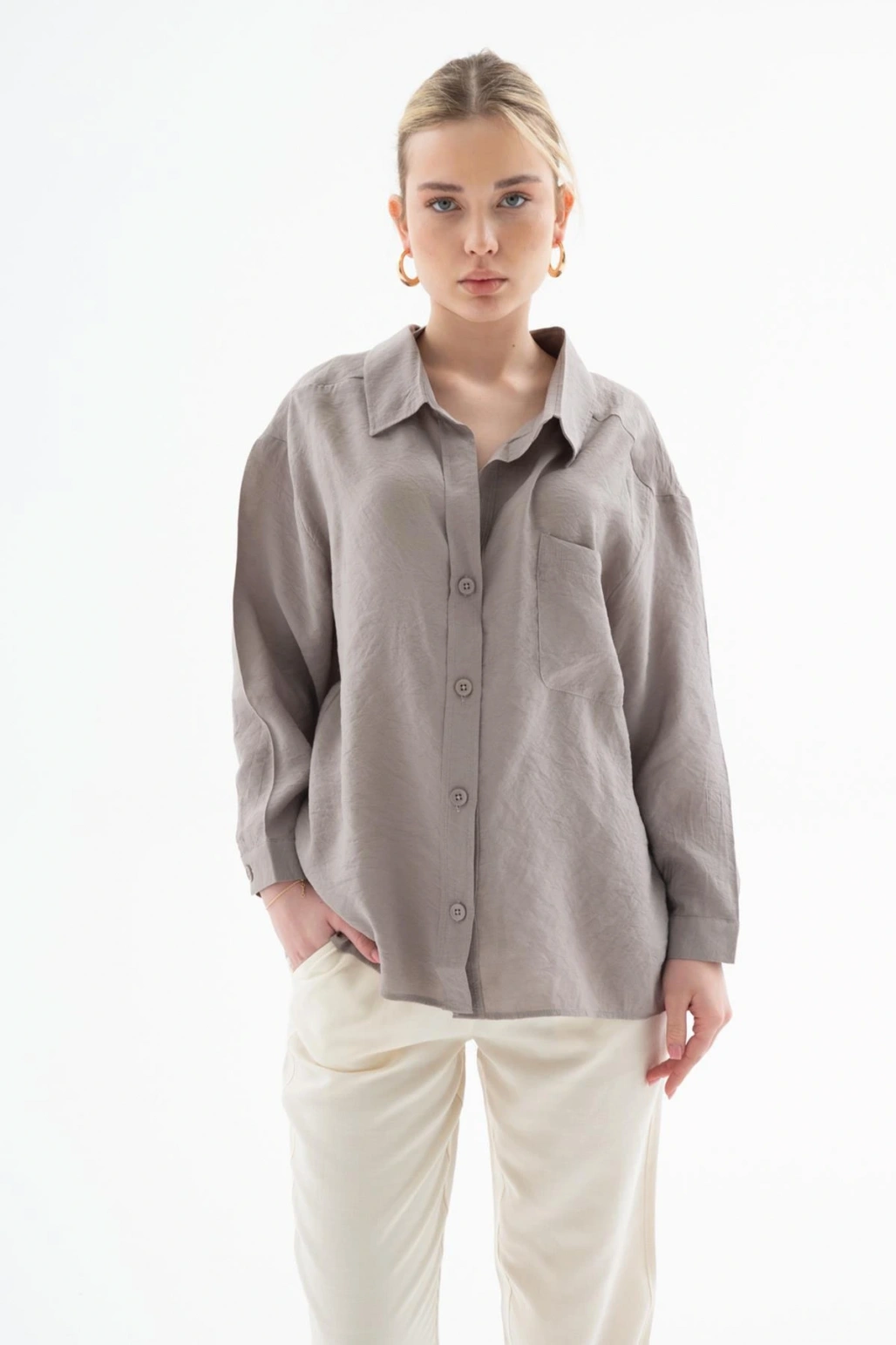 Oversize Gömlek Vizon