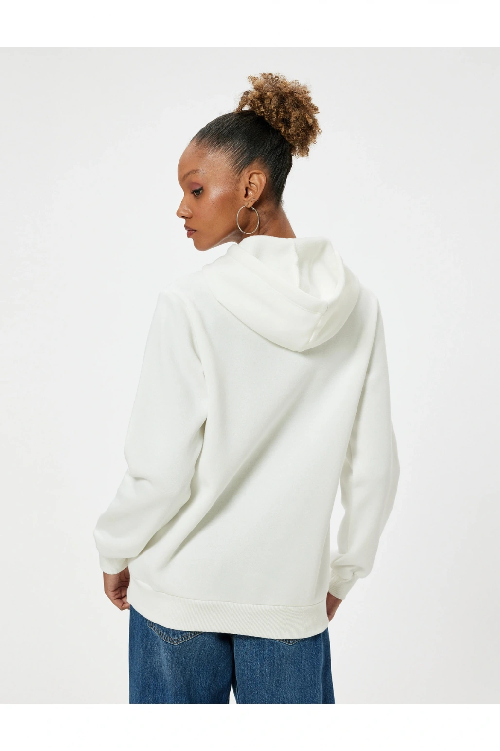 Oversize Kapüşonlu Sweatshirt Kanguru Cep Detaylı Baskılı Şardonlu