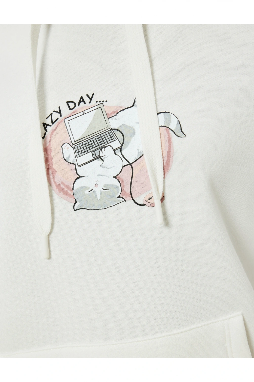 Oversize Kapüşonlu Sweatshirt Kanguru Cep Detaylı Baskılı Şardonlu