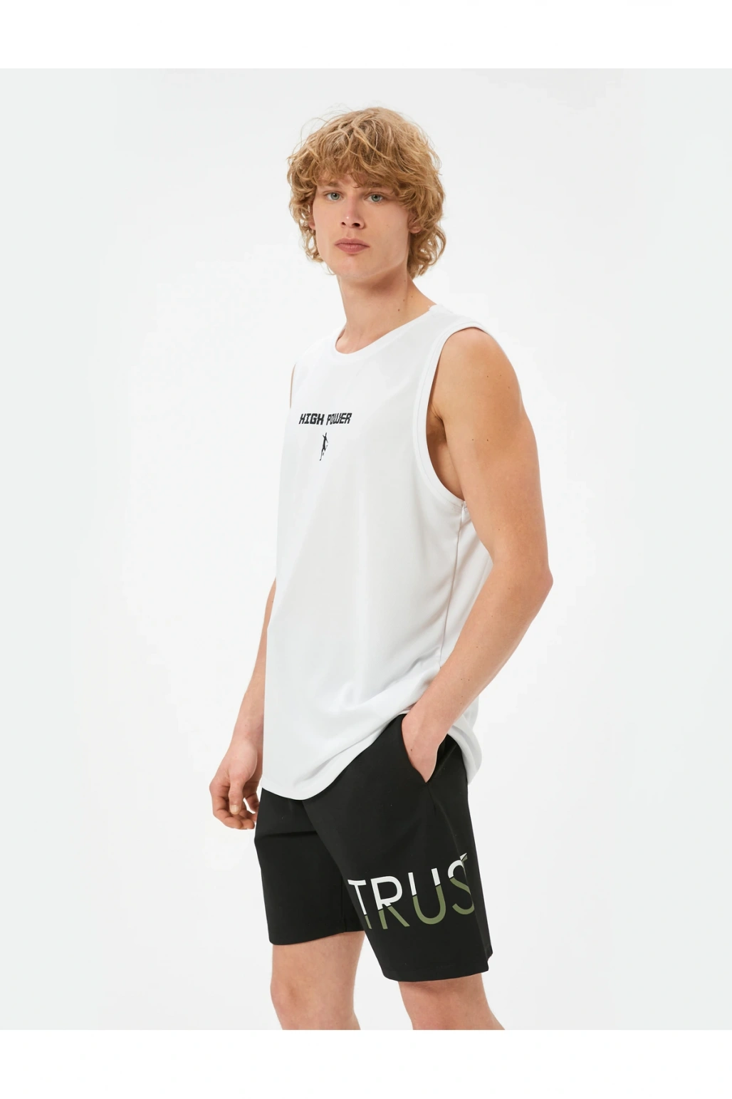 Oversize Spor Şort Slogan Baskılı Beli Bağcıklı Cepli Çelikli İnterlok Kumaş