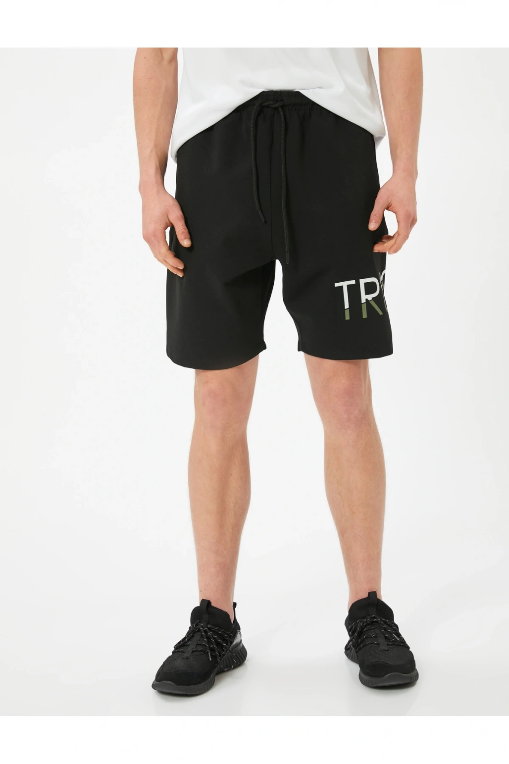 Oversize Spor Şort Slogan Baskılı Beli Bağcıklı Cepli Çelikli İnterlok Kumaş