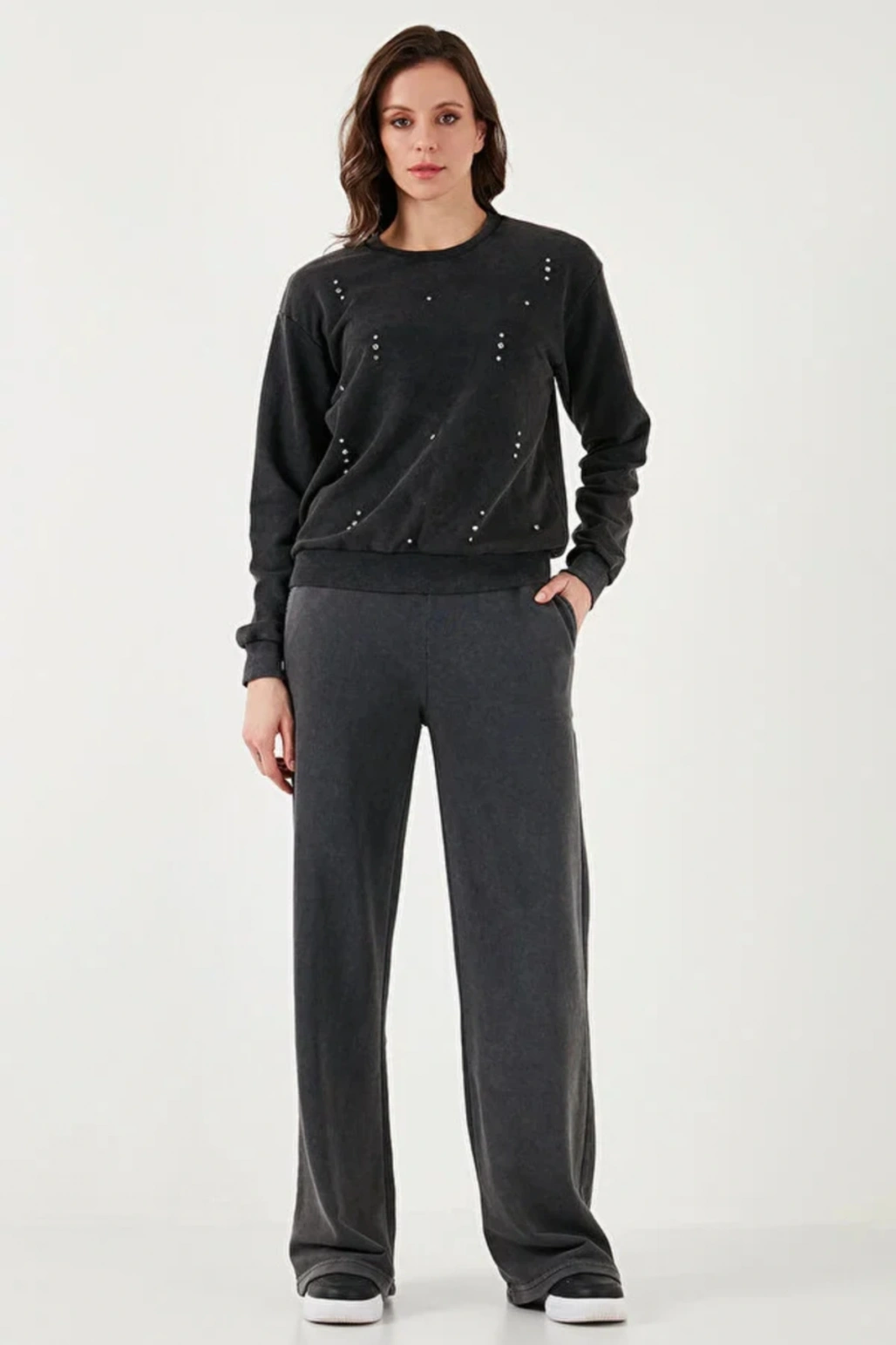 Pamuk Karışımlı Relax Fit Yüksek Bel Geniş Paça Eşofman Altı  EŞOFMAN ALTI 24K0