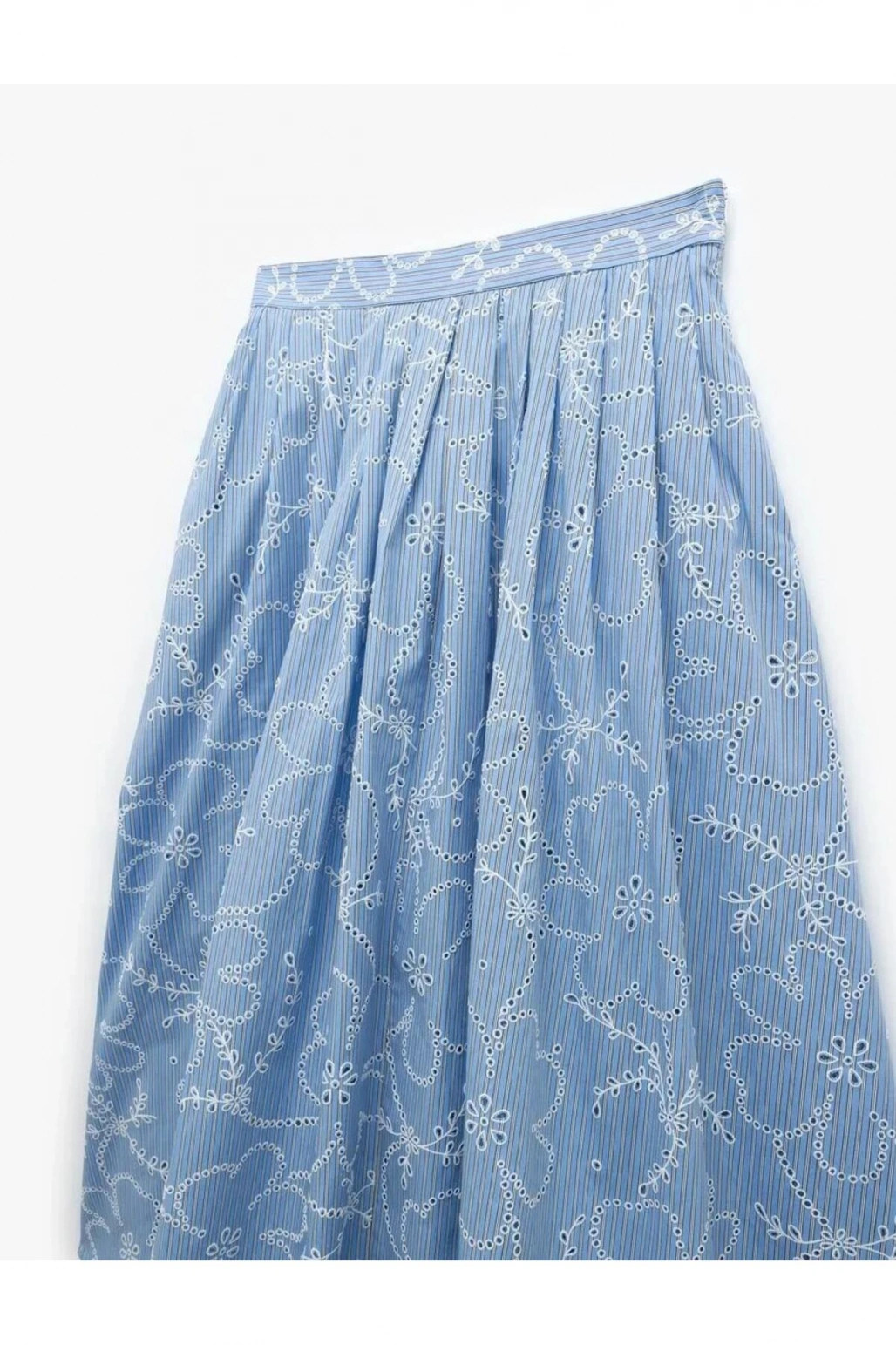 Pamuklu Astarlı Brodeli Pileli Fisto Uzun Çiçekli Kloş Etek