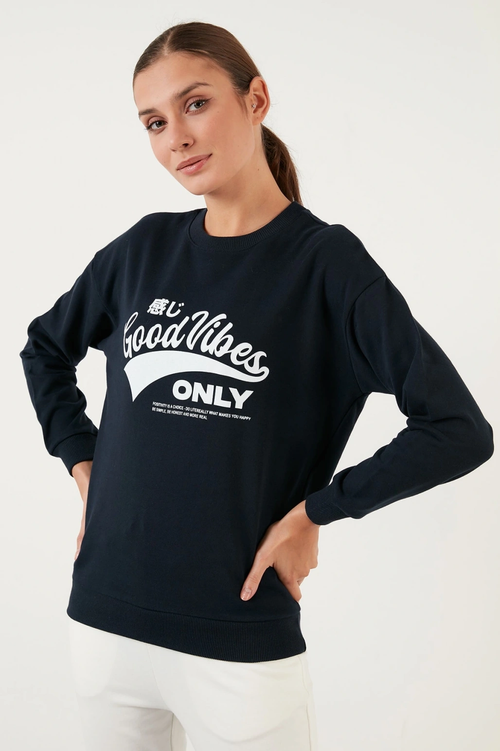 Pamuklu Baskılı Bisiklet Yaka Sweatshirt 22k0840k1