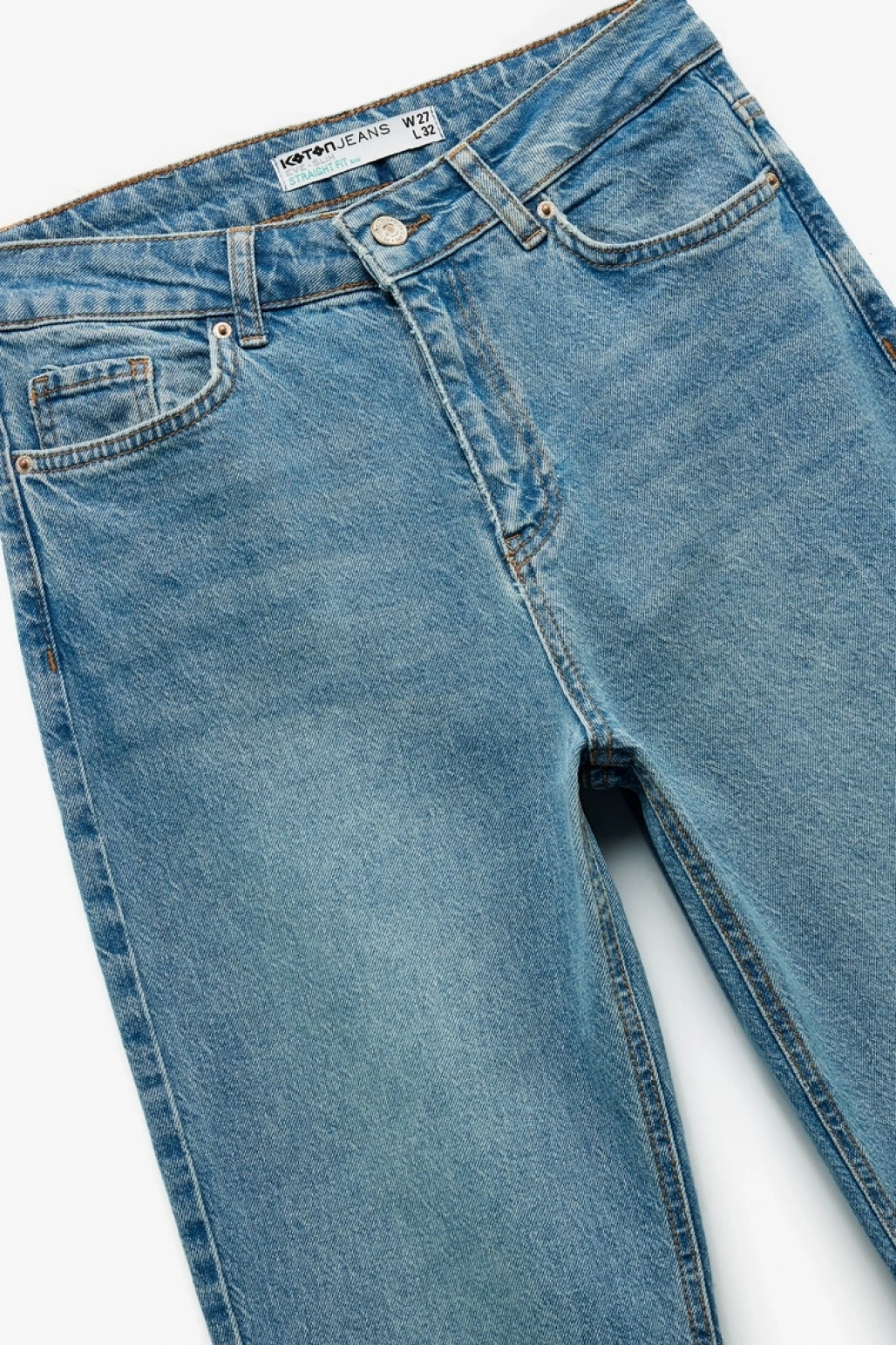 Pamuklu Düz Paça Cepli Düğmeli Jean Pantolon - Straight Jeans