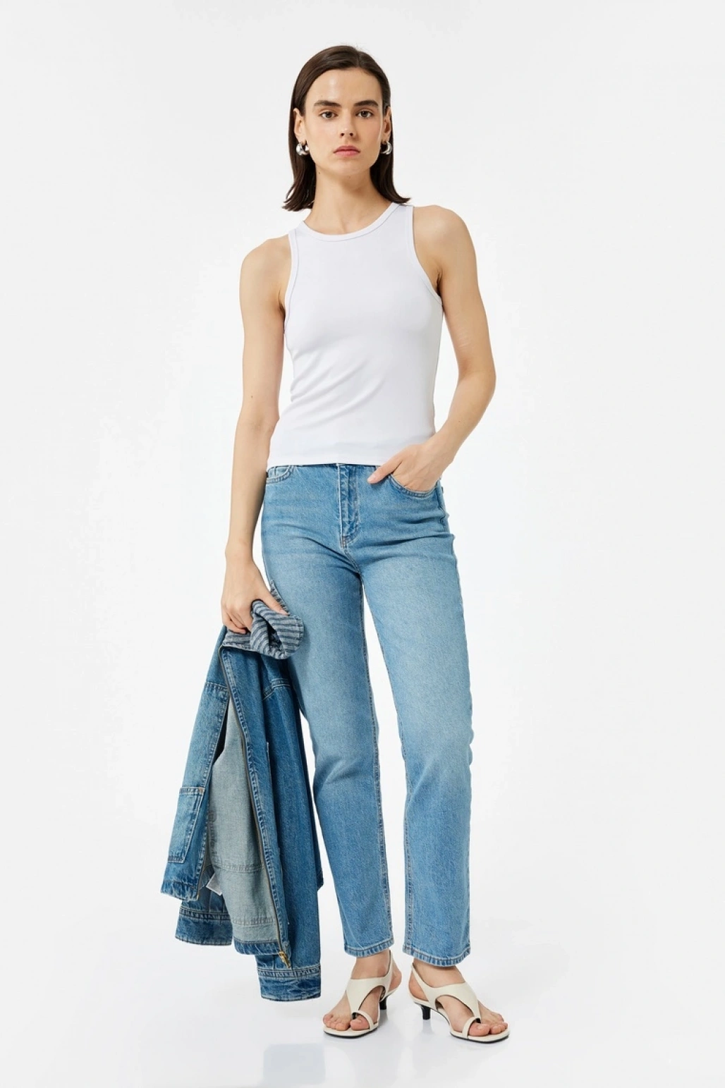 Pamuklu Düz Paça Cepli Düğmeli Jean Pantolon - Straight Jeans