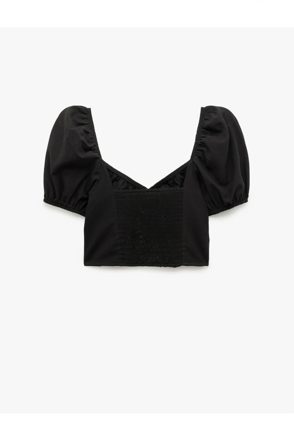 Pamuklu Kare Yaka Kısa Balon Kol Crop Bluz