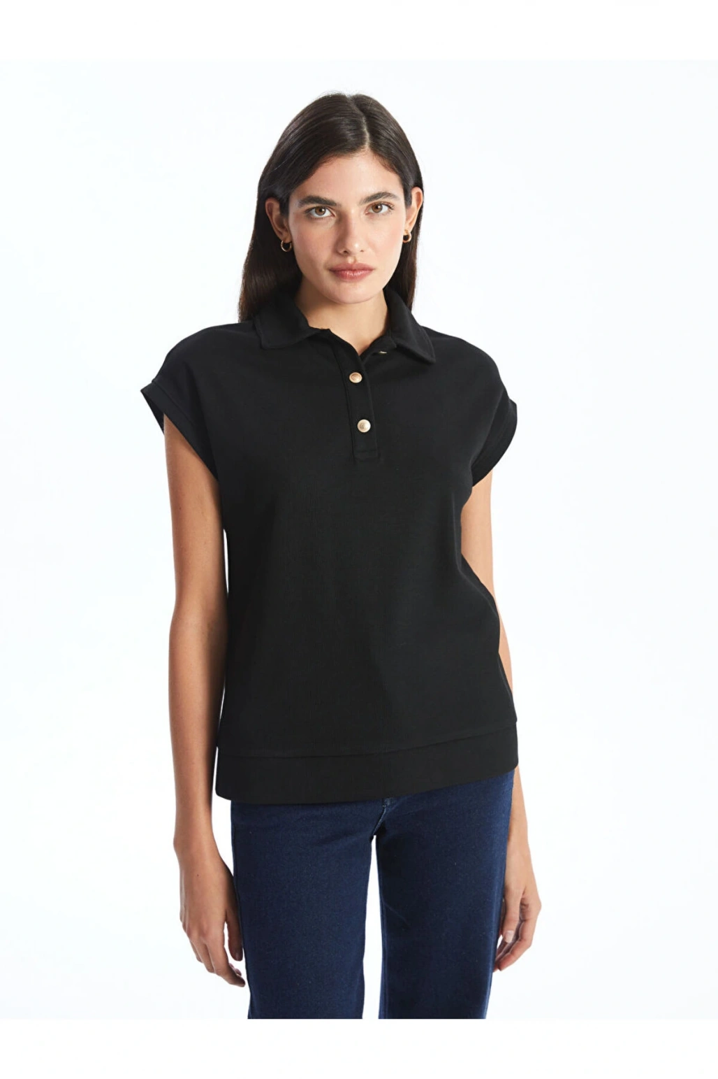 Polo Yaka Dokulu Kadın Tişört