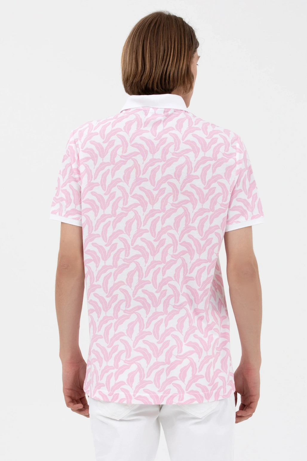 Polo Yaka Pembe-beyaz Erkek %100 Pamuk T-shirt 1573100