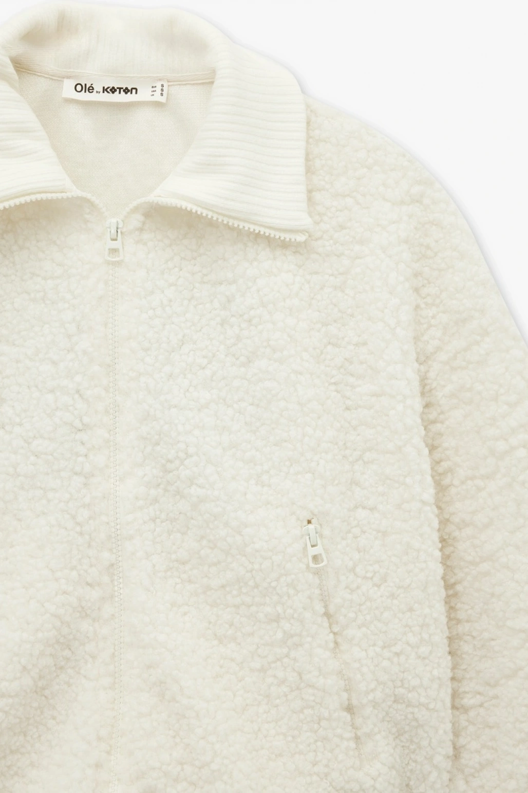 Rahat Kalıp Arkası Nakış Detaylı Cepli Uzun Kollu Fermuarlı Crop Peluş Ceket