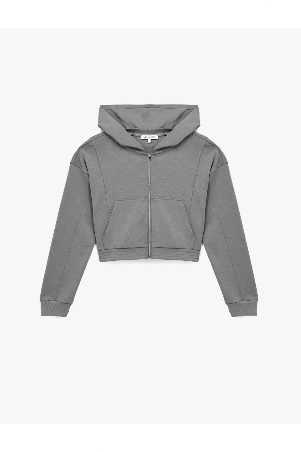 Rahat Kalıp Kanguru Cepli Fermuarlı Yıkamalı Kapüşonlu Crop Sweatshirt