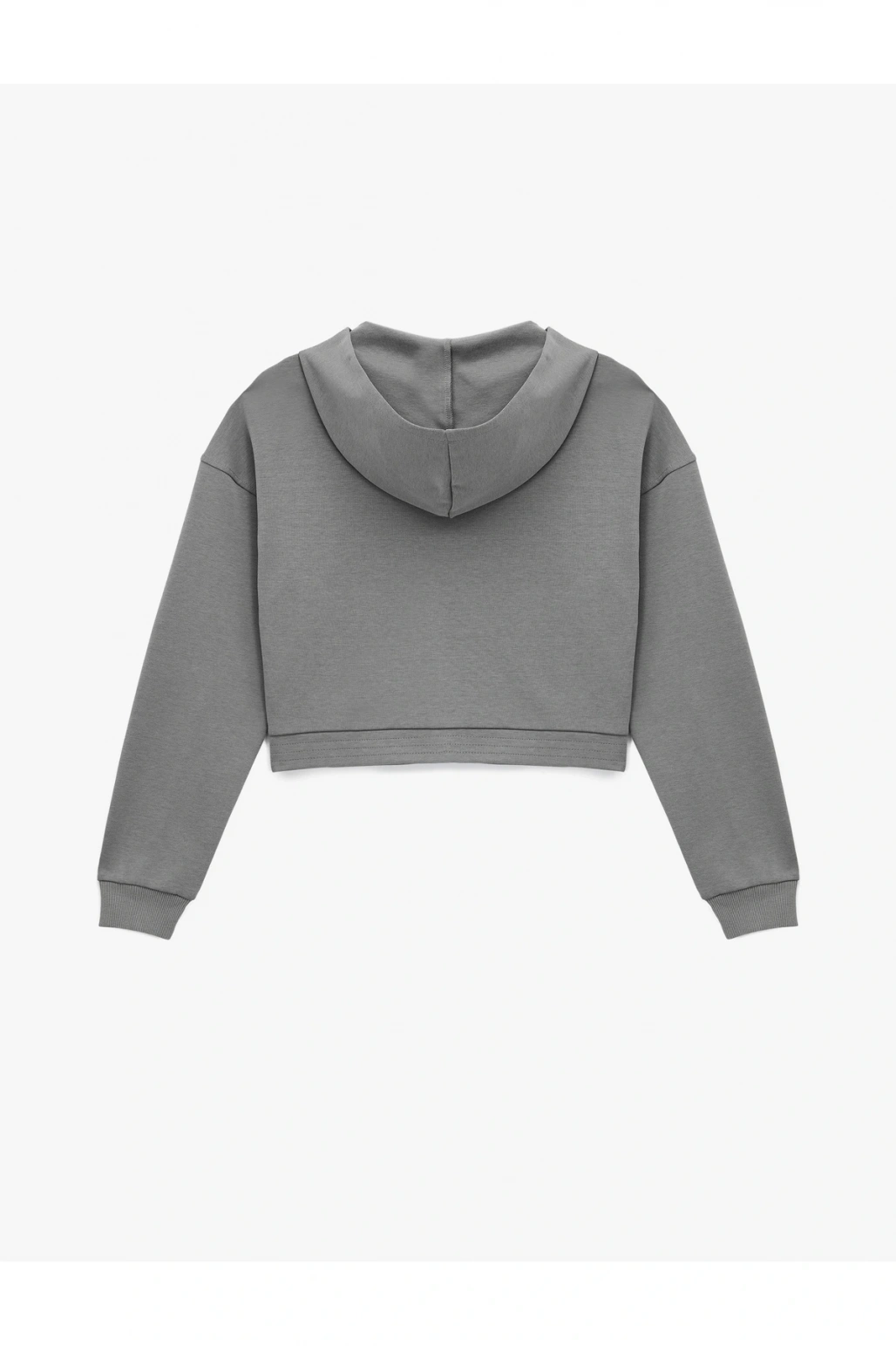 Rahat Kalıp Kanguru Cepli Fermuarlı Yıkamalı Kapüşonlu Crop Sweatshirt
