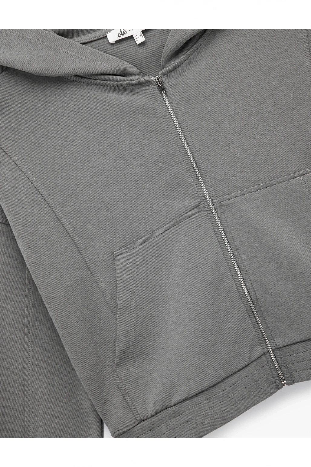 Rahat Kalıp Kanguru Cepli Fermuarlı Yıkamalı Kapüşonlu Crop Sweatshirt