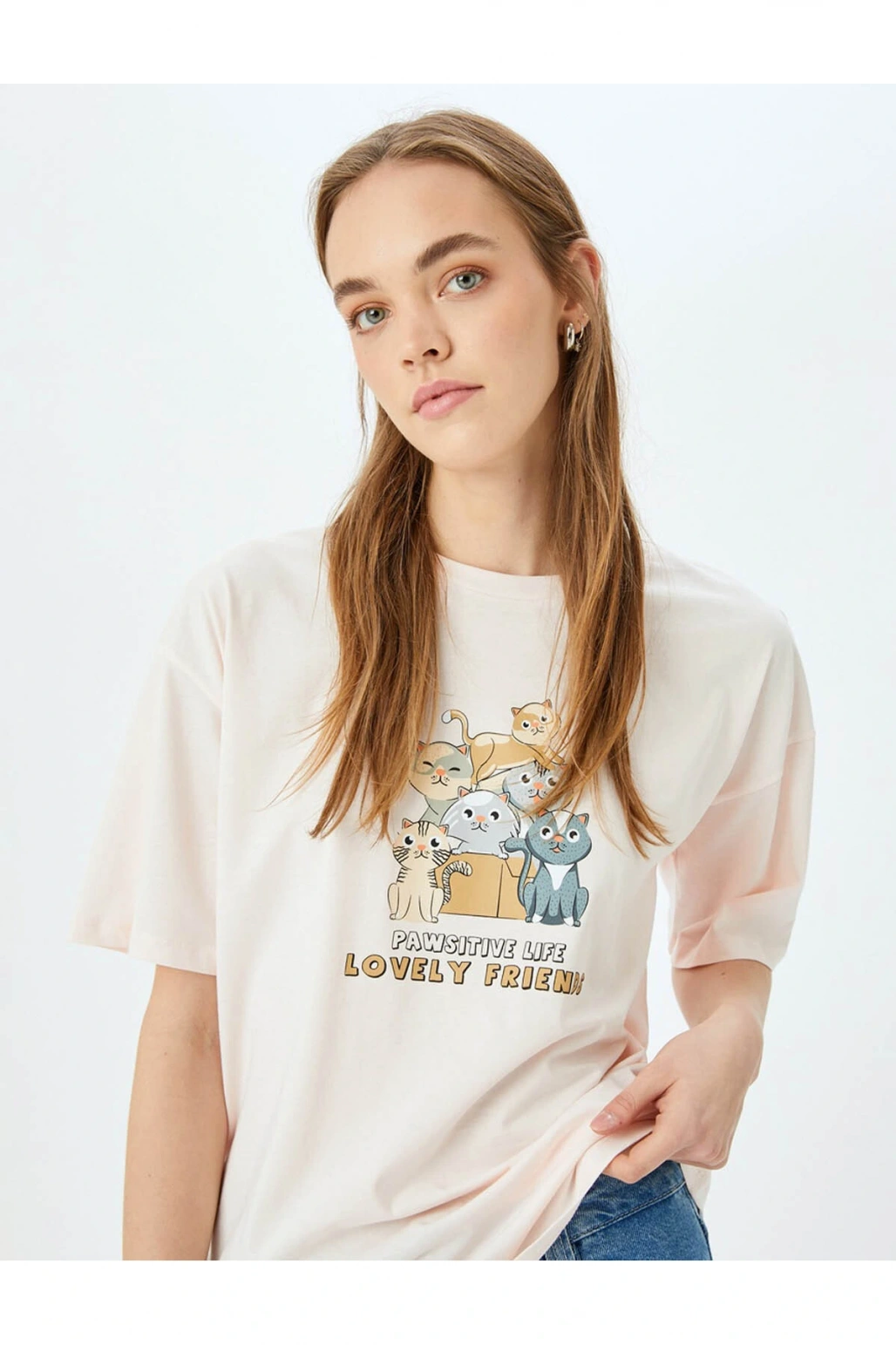 Rahat Kalıp Kısa Kollu Pembe Kadın T-Shirt 5SAL10091IK