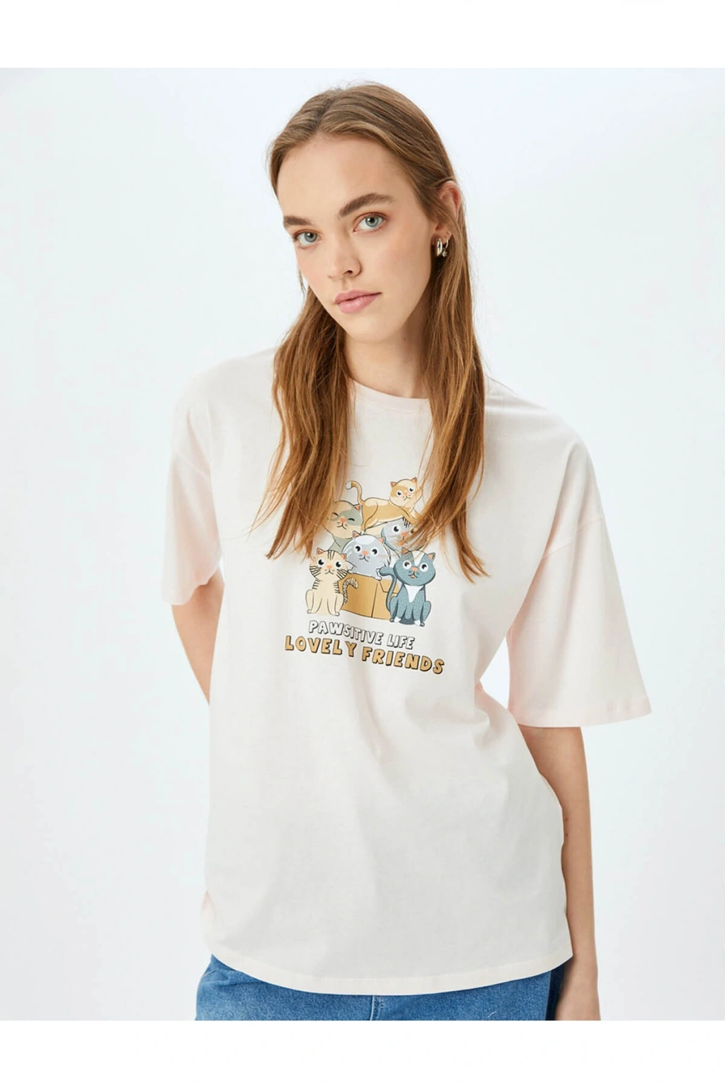 Rahat Kalıp Kısa Kollu Pembe Kadın T-Shirt 5SAL10091IK