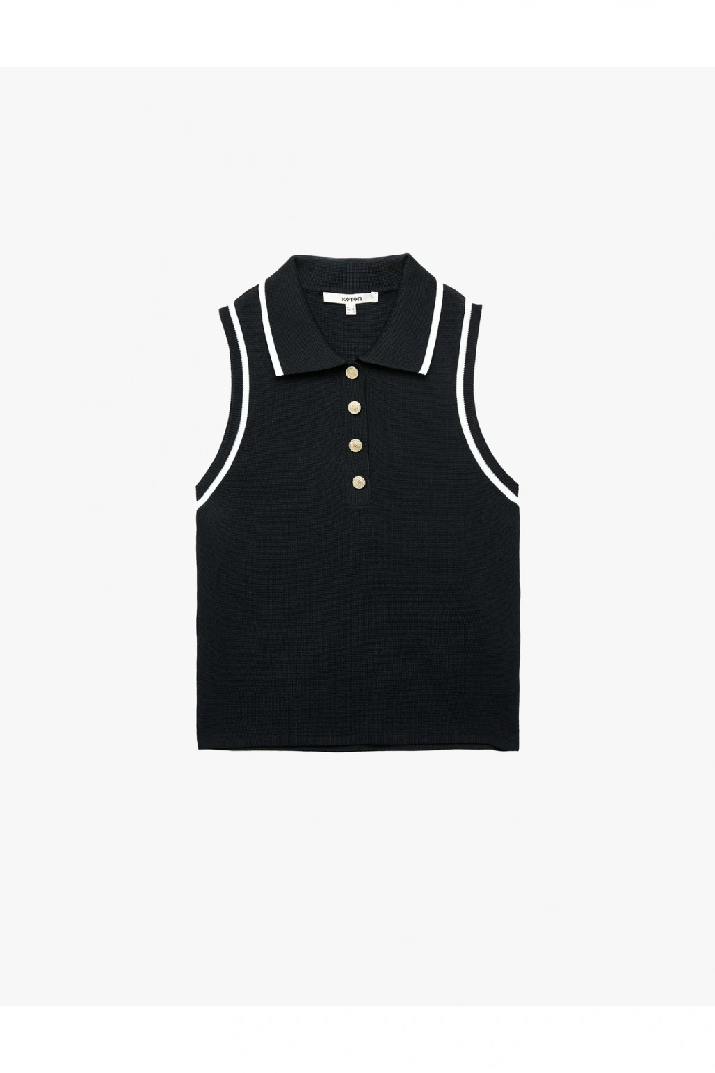 Regular Fit Düğmeli Kolsuz Polo Yaka Triko Bluz