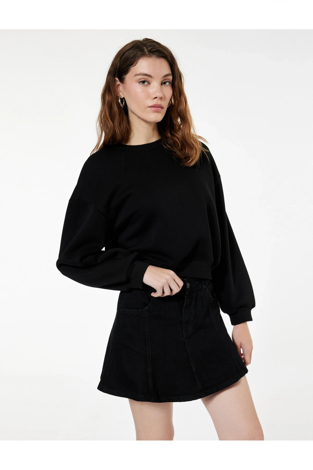 Regular Fit Üç İplik Uzun Kollu Bisiklet Yaka Basic Sweatshirt