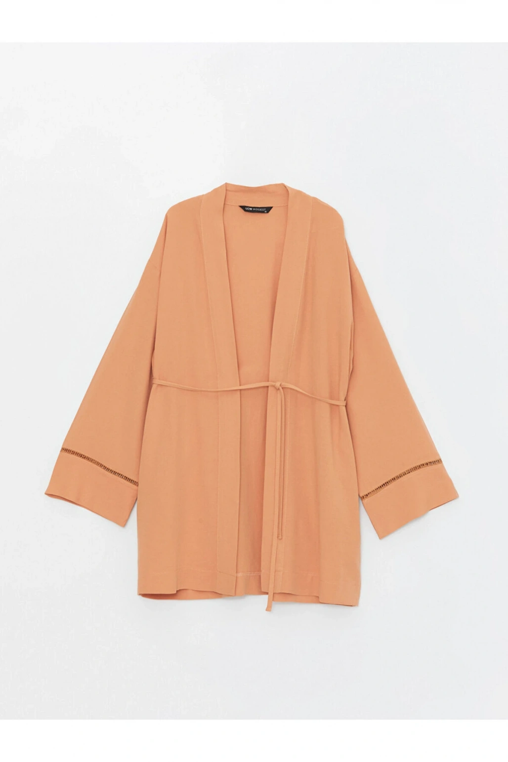 Şal Yaka Düz Uzun Kollu Keten Karışımlı Oversize Kadın Kimono