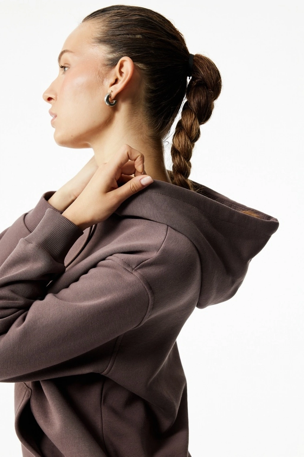 Şardonlu Kapüşonlu Uzun Kollu Kanguru Cepli Oversize Spor Sweatshir