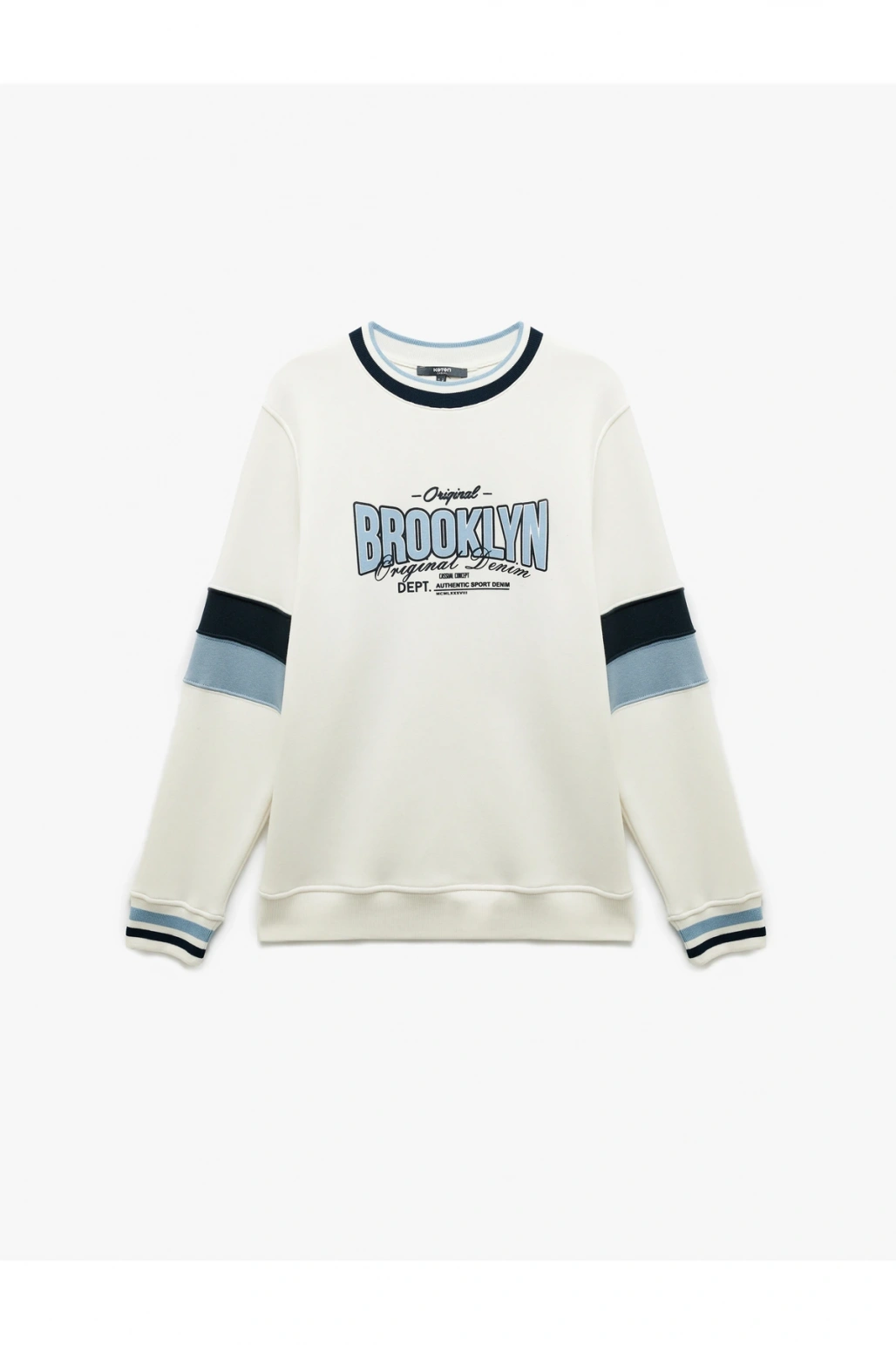 Şardonlu Uzun Kollu Bisiklet Yaka Renk Bloklu Kolej Baskılı Sweatshirt