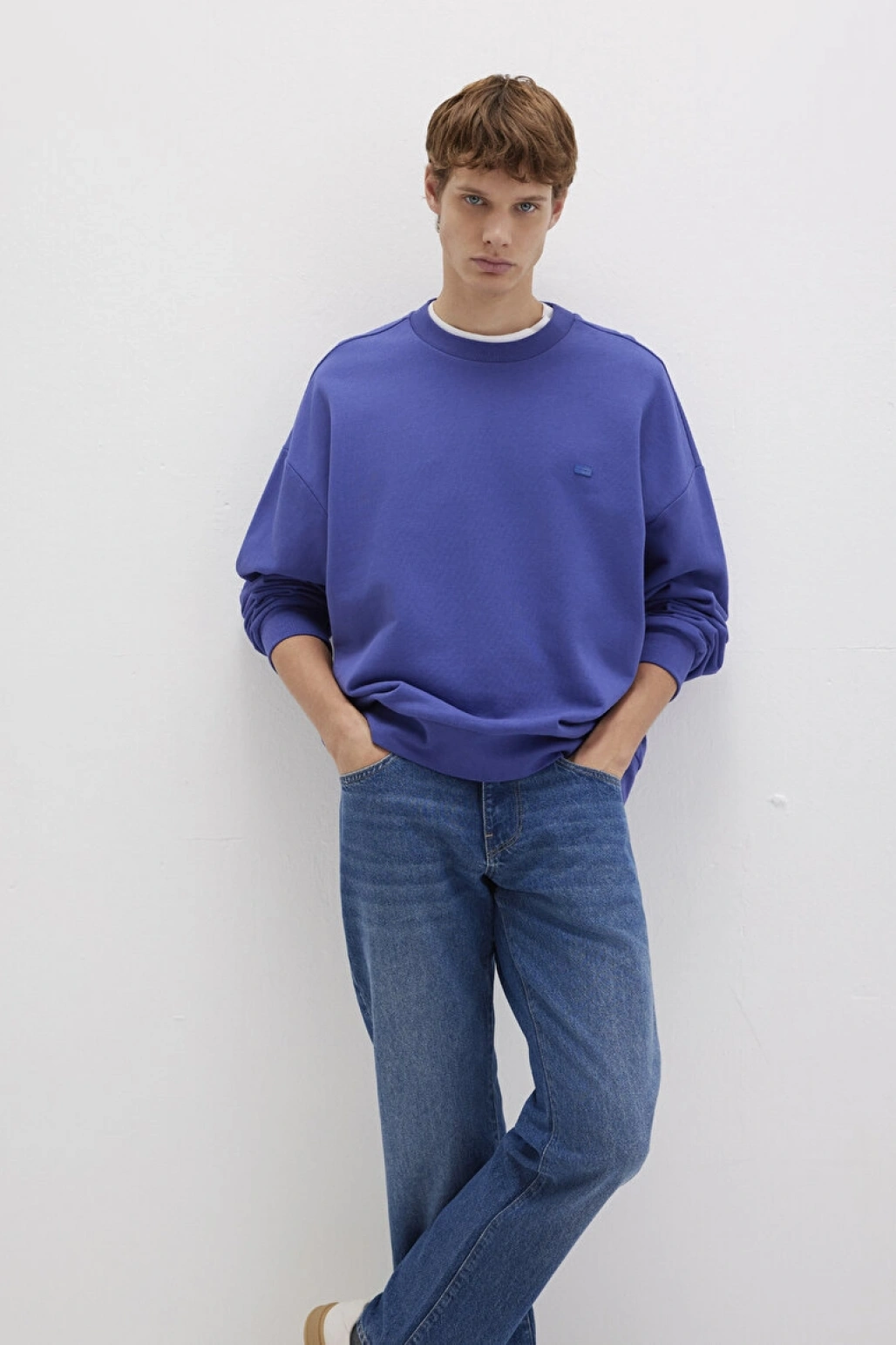 Silikon Logo Baskılı Mor Bisiklet Yaka Sweatshirt