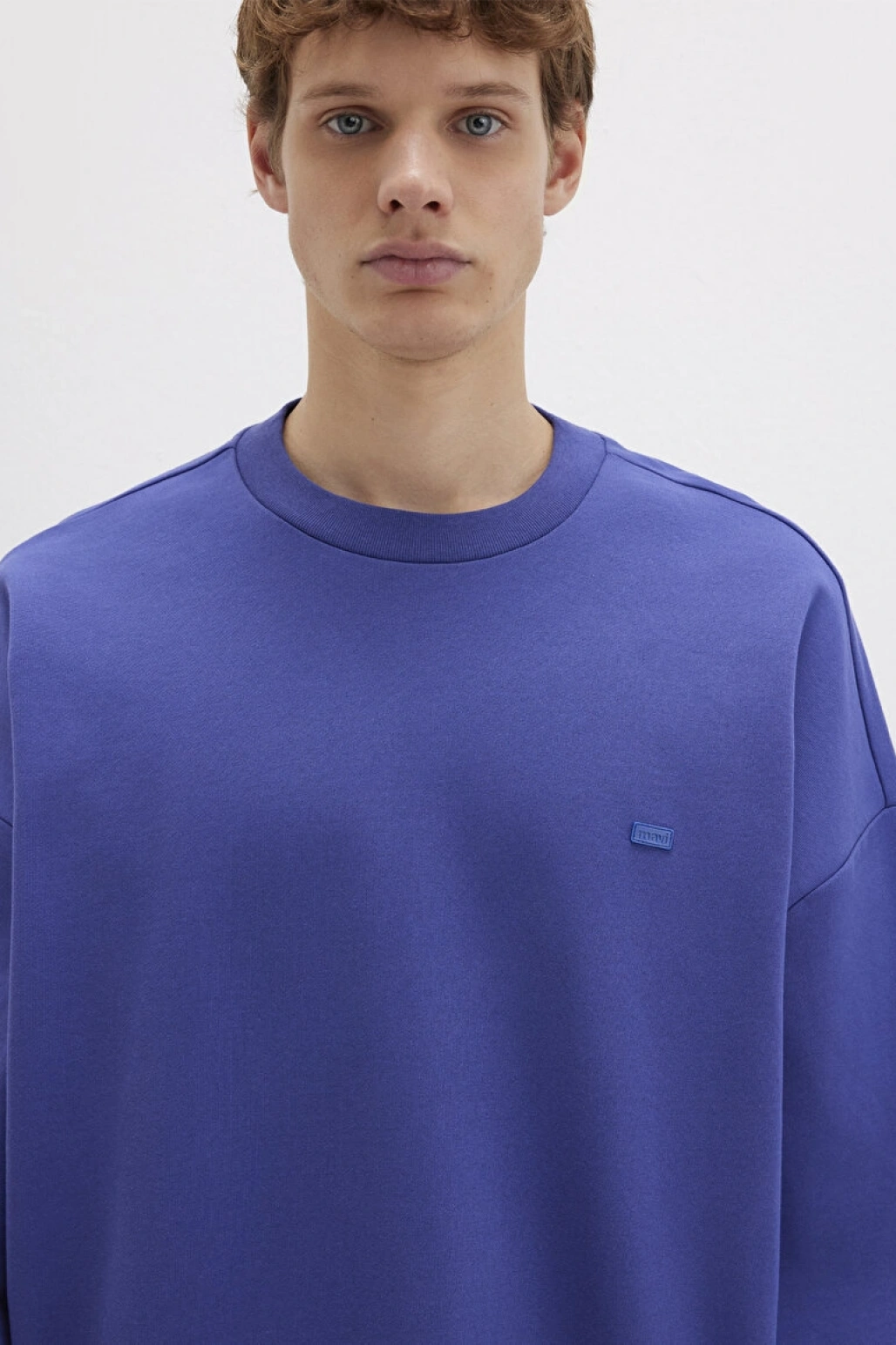 Silikon Logo Baskılı Mor Bisiklet Yaka Sweatshirt