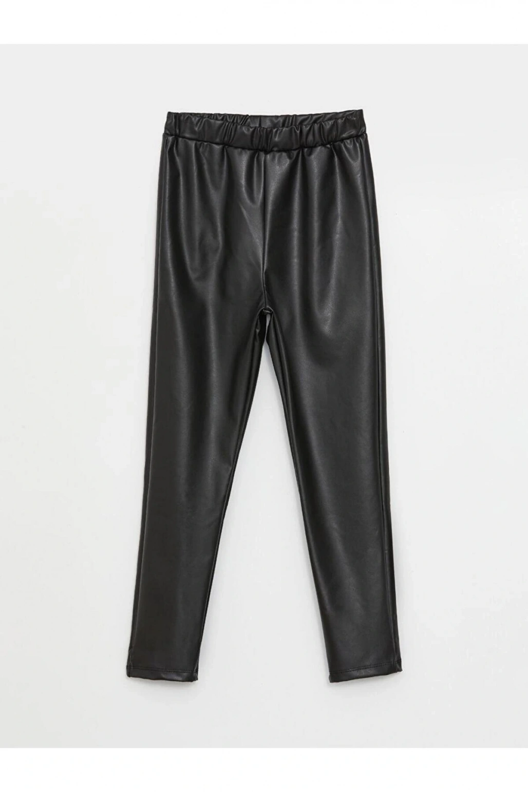 Siyah Beli Lastikli Deri Görünümlü Kız Çocuk Pantolon