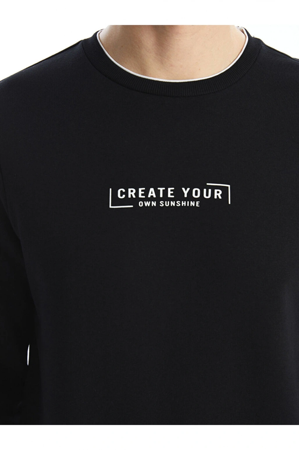 Siyah Bisiklet Yaka Baskılı Erkek Kalın Sweatshirt