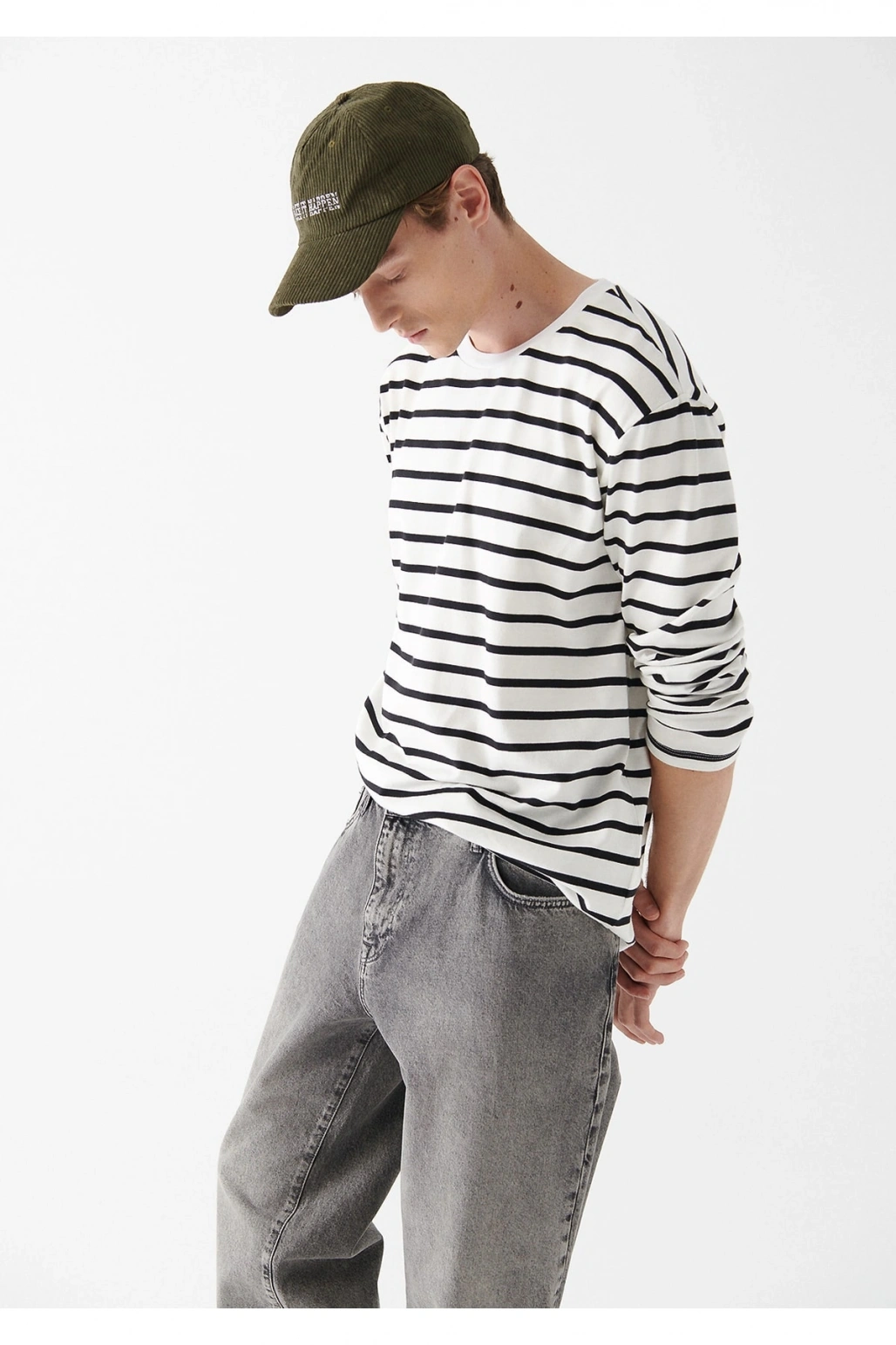 Siyah Çizgili Basic Tişört Loose Fit / Bol Rahat Kesim