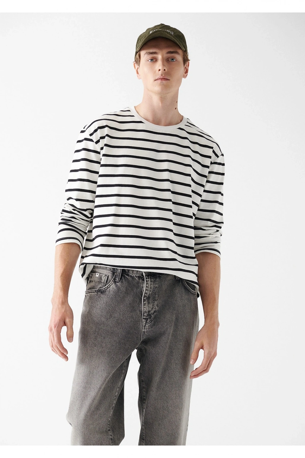 Siyah Çizgili Basic Tişört Loose Fit / Bol Rahat Kesim