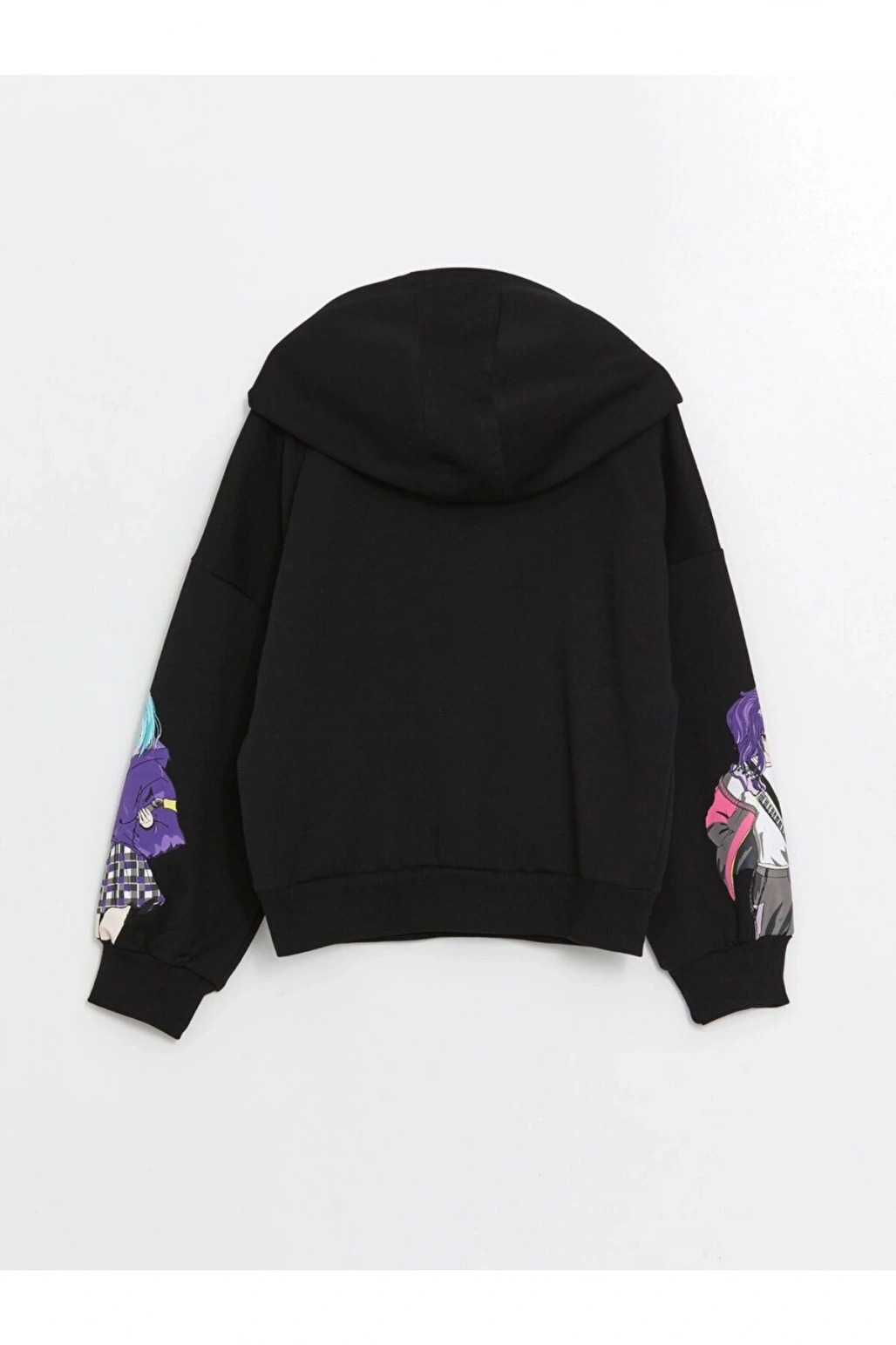 Siyah Kapüşonlu Kız Çocuk Kalın Sweatshirt