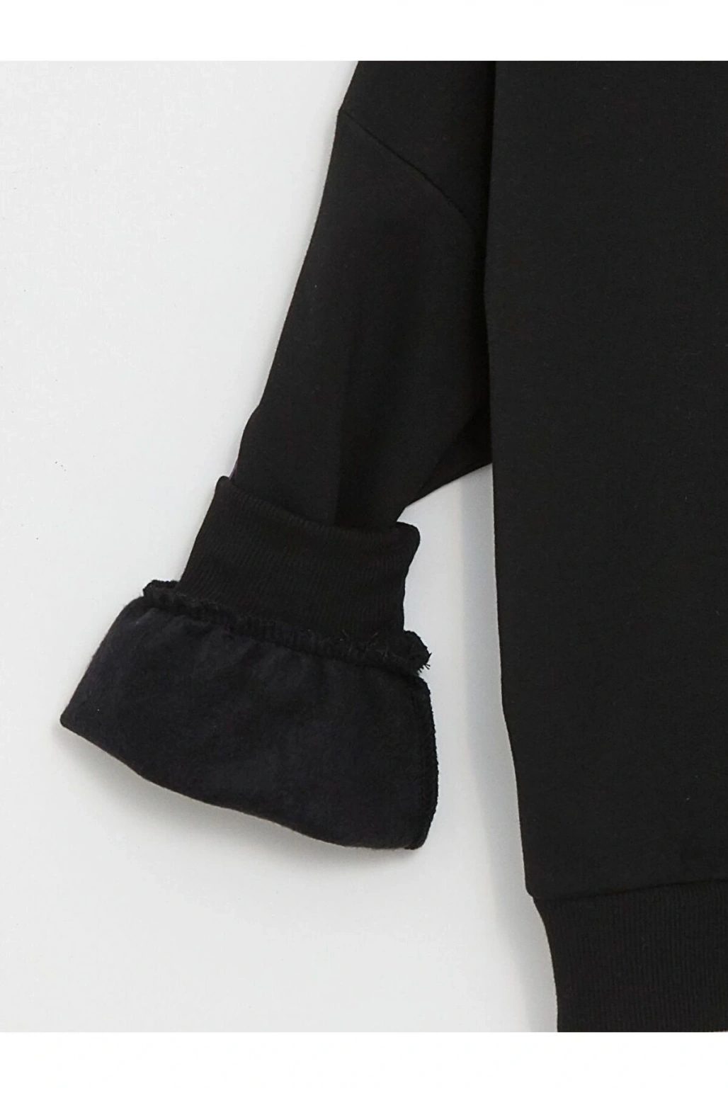 Siyah Kapüşonlu Kız Çocuk Kalın Sweatshirt