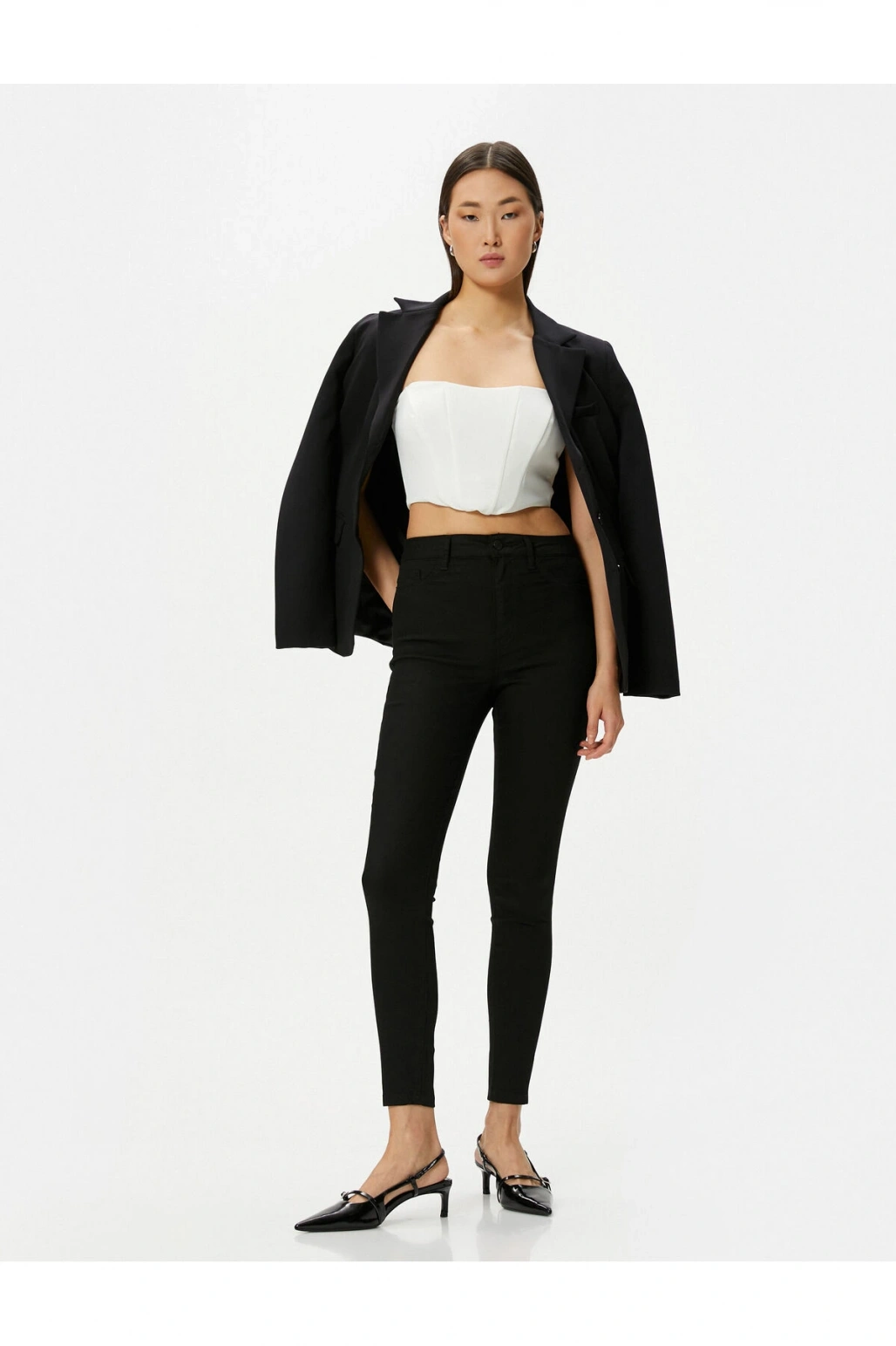 Skinny Fit Kot Pantolon Esnek Yüksek Bel Dar Paça Dar Kesim Cepli - Carmen Jean