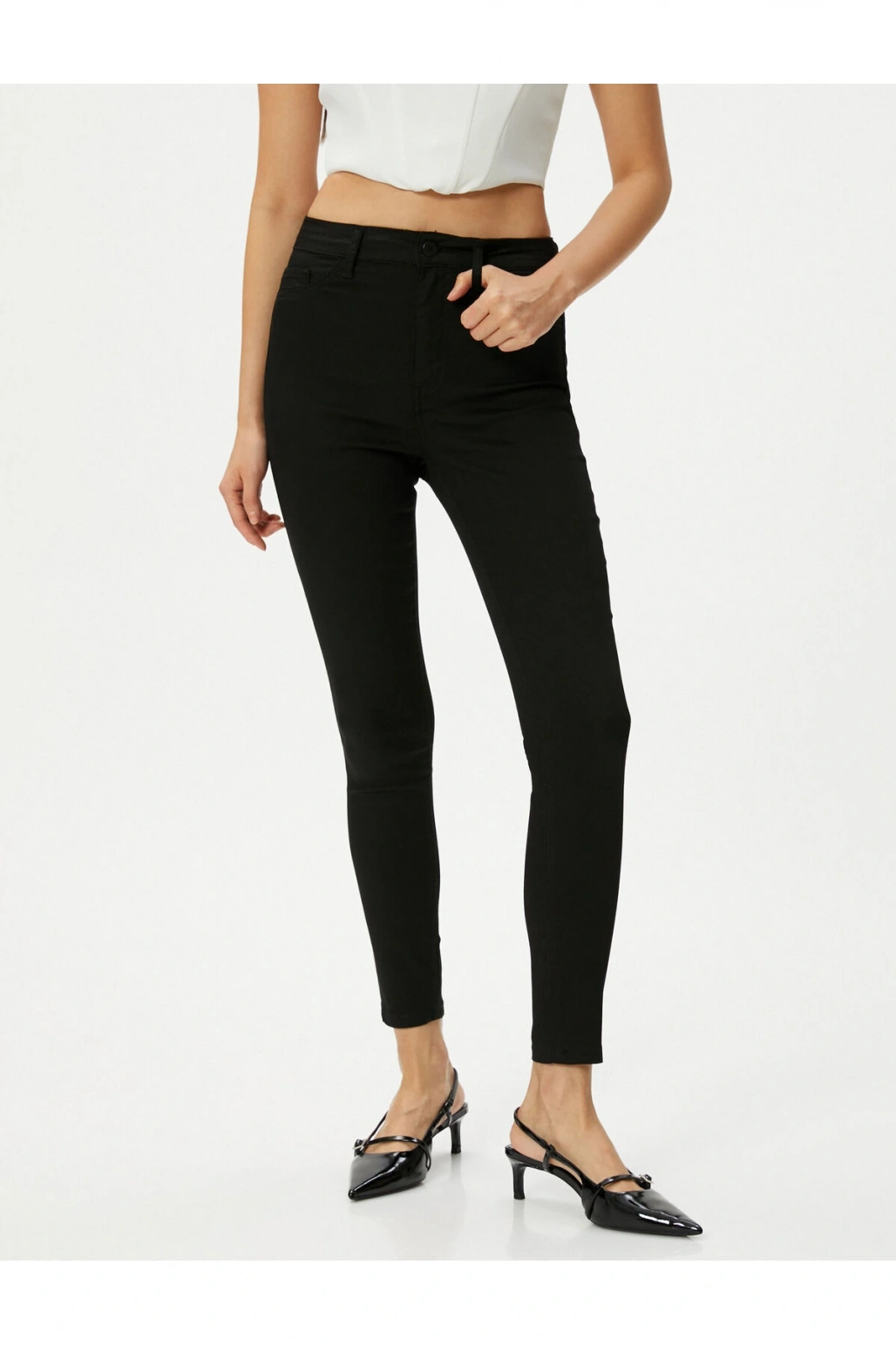 Skinny Fit Kot Pantolon Esnek Yüksek Bel Dar Paça Dar Kesim Cepli - Carmen Jean