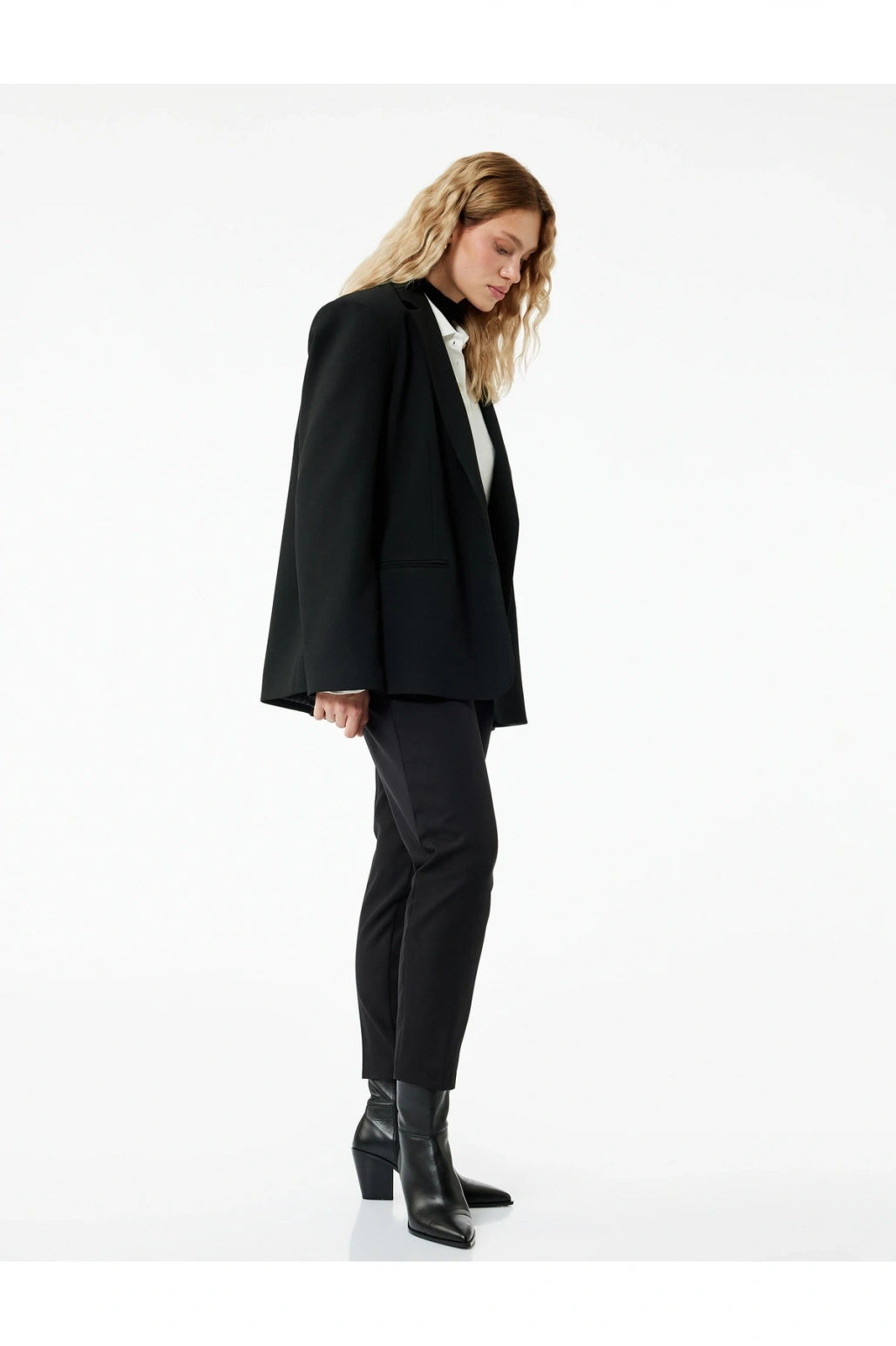 Slim Fit Yüksek Bel Kemerli Cigarette Kumaş Pantolon