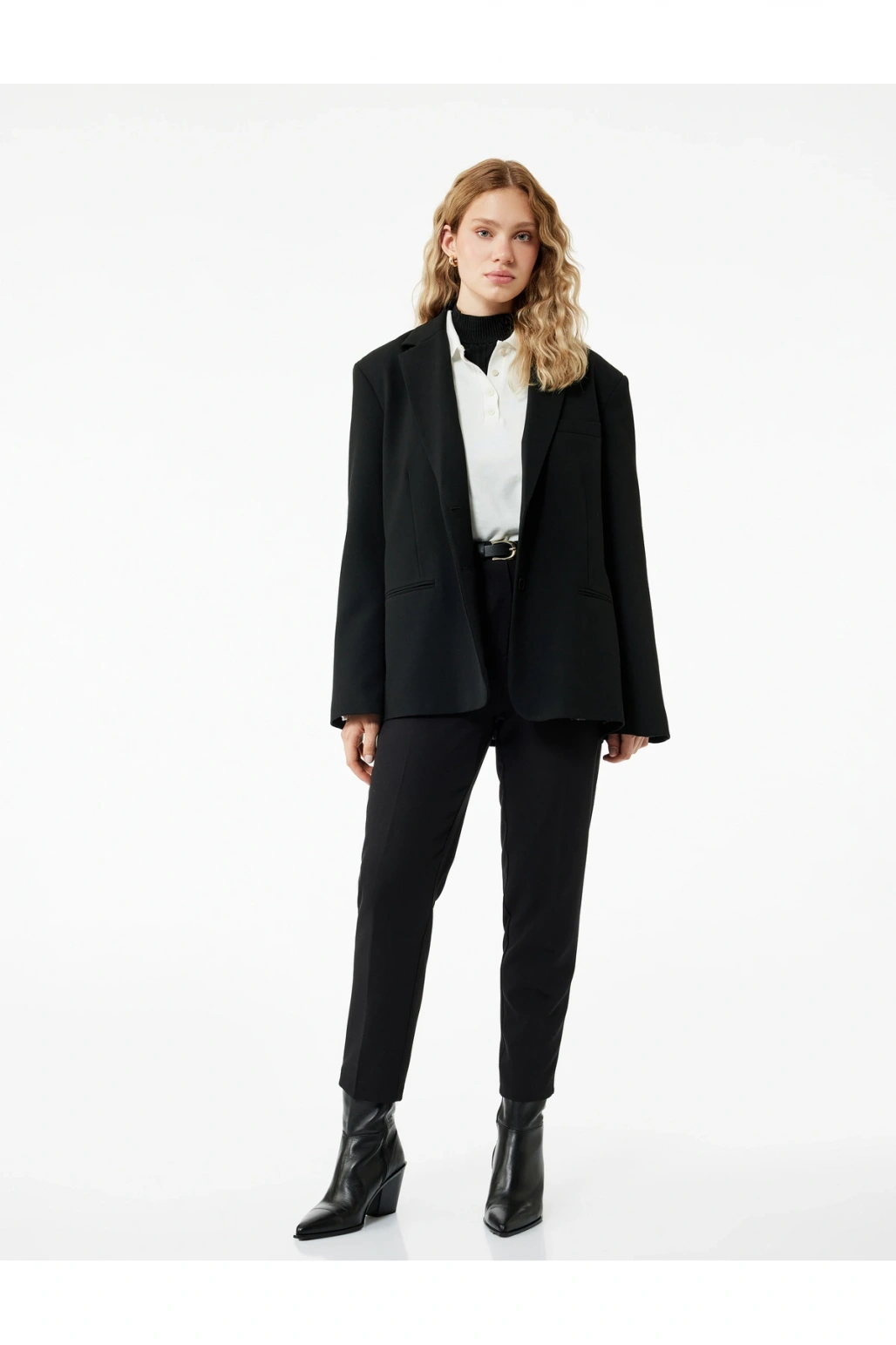 Slim Fit Yüksek Bel Kemerli Cigarette Kumaş Pantolon