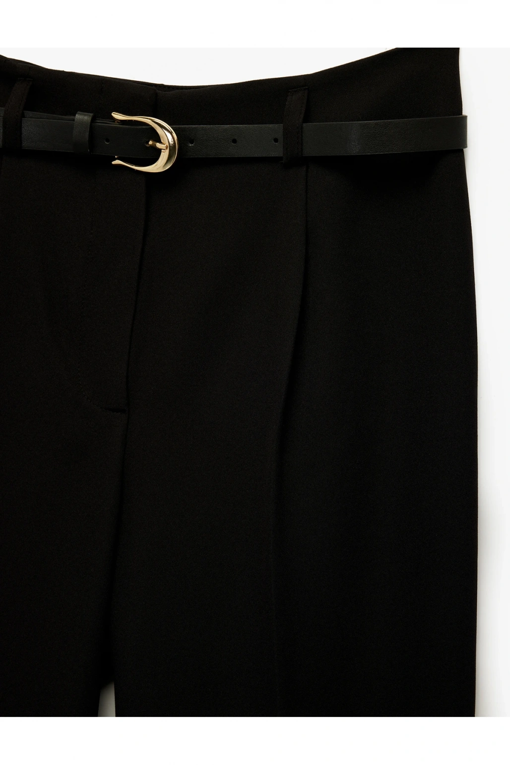 Slim Fit Yüksek Bel Kemerli Cigarette Kumaş Pantolon