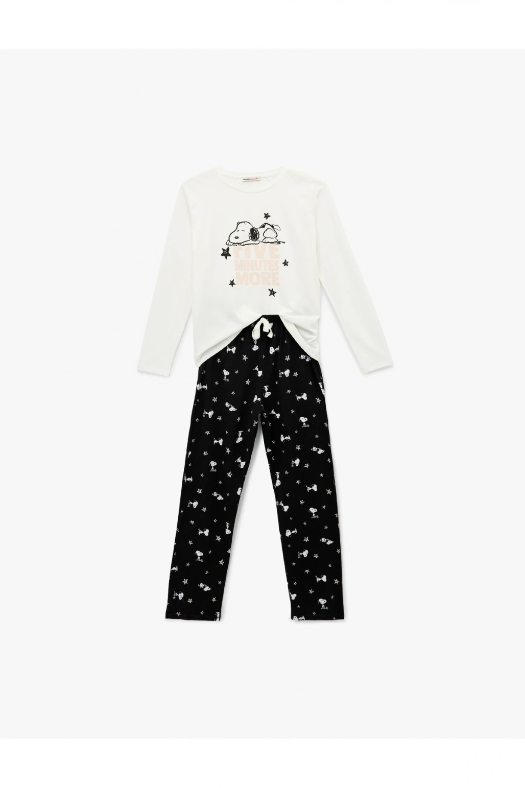 Snoopy Baskılı Lisanslı Uzun Kollu Bisiklet Yaka Pamuklu Pijama Takımı