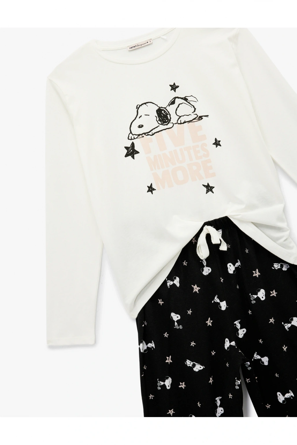 Snoopy Baskılı Lisanslı Uzun Kollu Bisiklet Yaka Pamuklu Pijama Takımı