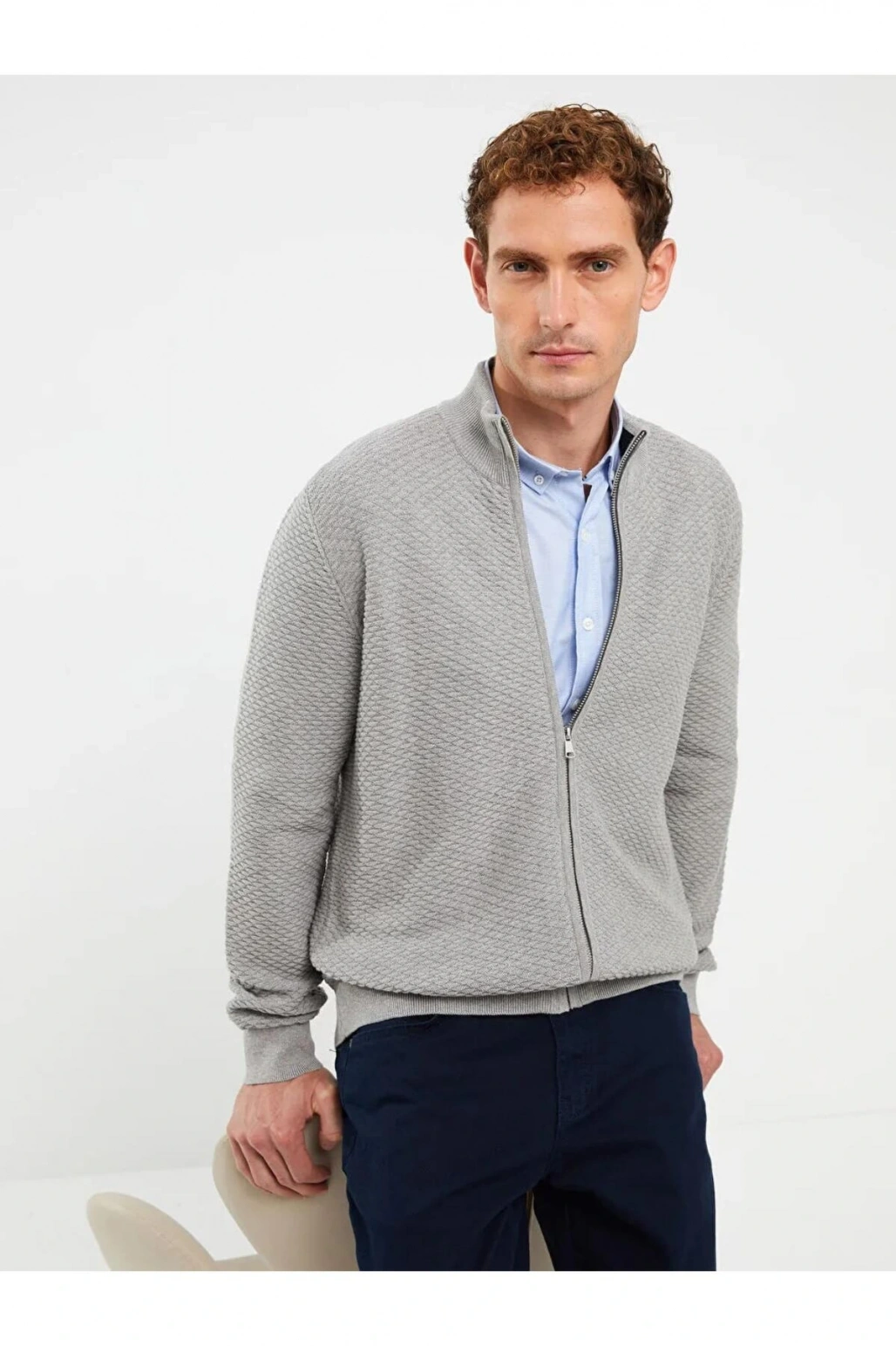 SOUTHBLUE Gri Standart Kalıp Dik Yaka Erkek Triko Hırka